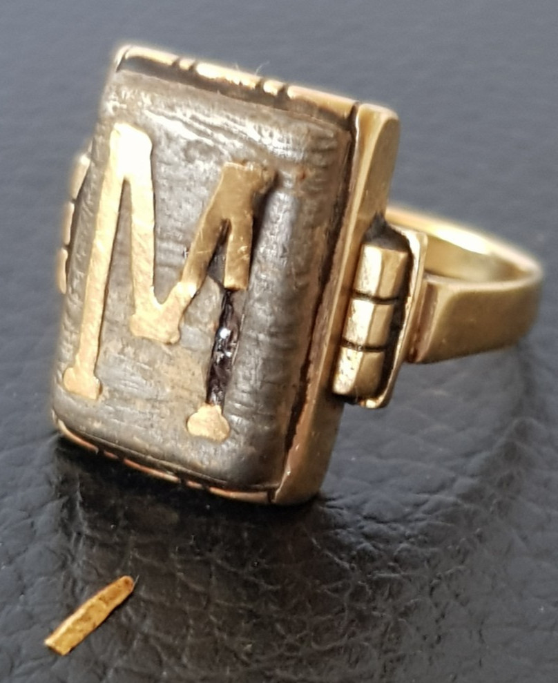 Antique Vintage Solid 14K Gold Hematite? Monogram Signet Ring For Repair 10.9gms