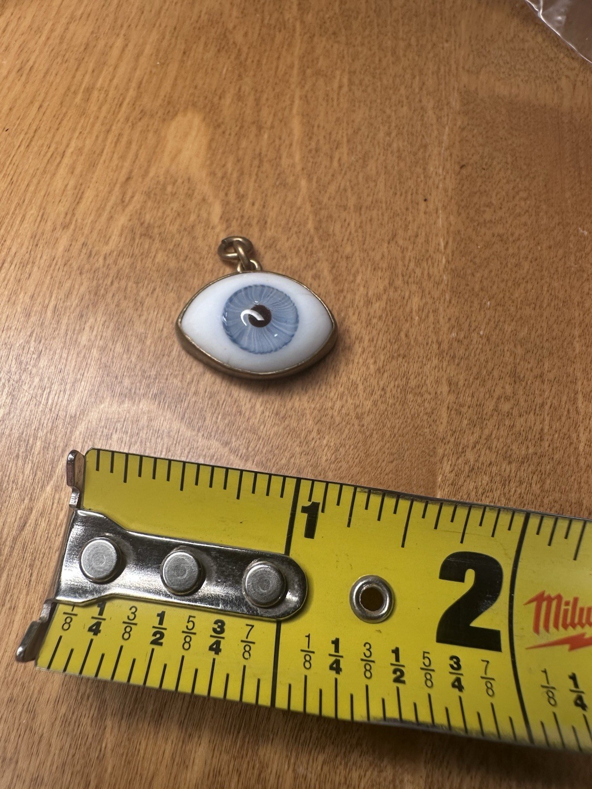 Glass Eye Pedant Set In Brass Bezel Unsigned Vintage Charm