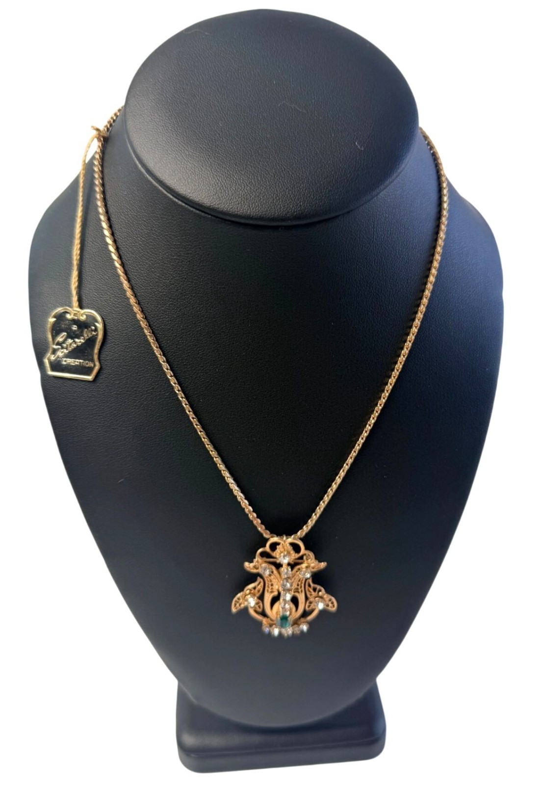 Vintage Gold Electroplate Scitarelli Creations Necklace Earrings Set w Tag & Box