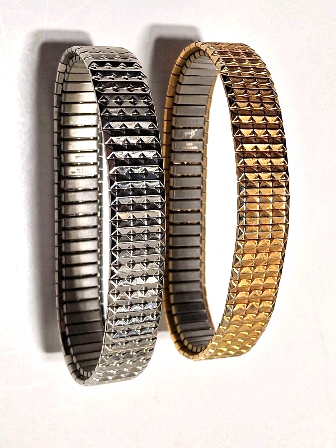 Vtg Speidel Stainless Steel Bracelet Set 2 Twist O Flex Stretch Gold Silver Tone