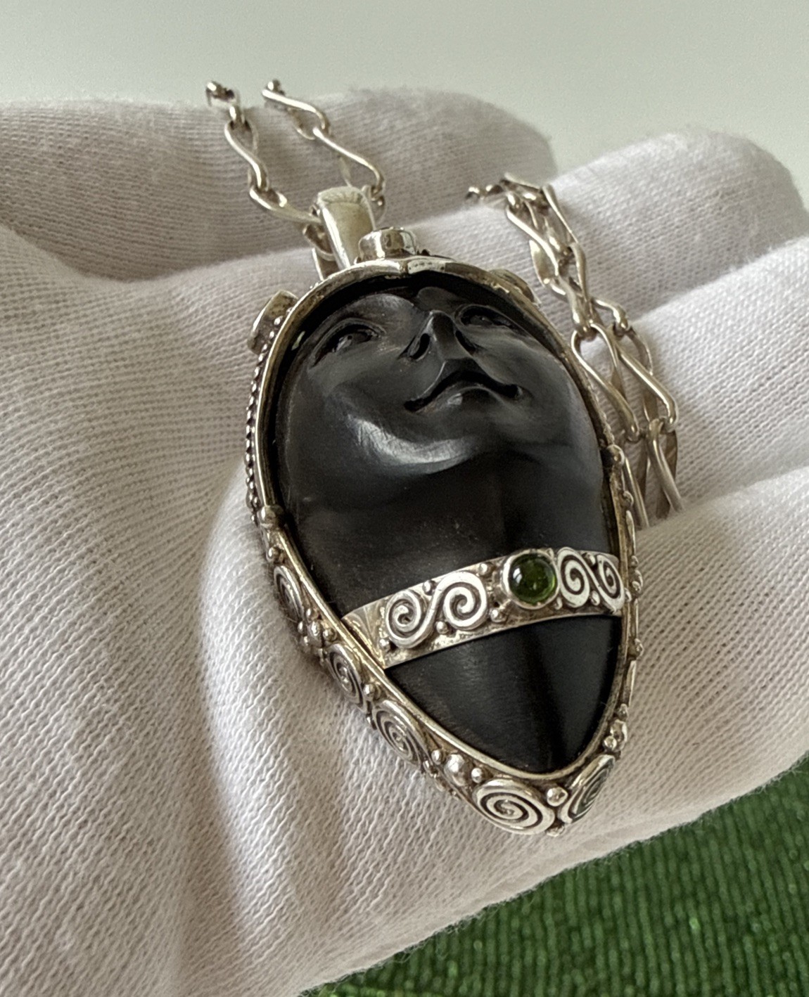 Sign Sajen 925 Gems Black Goddess Large Pendant Hand Made 22.5”Chain Necklace