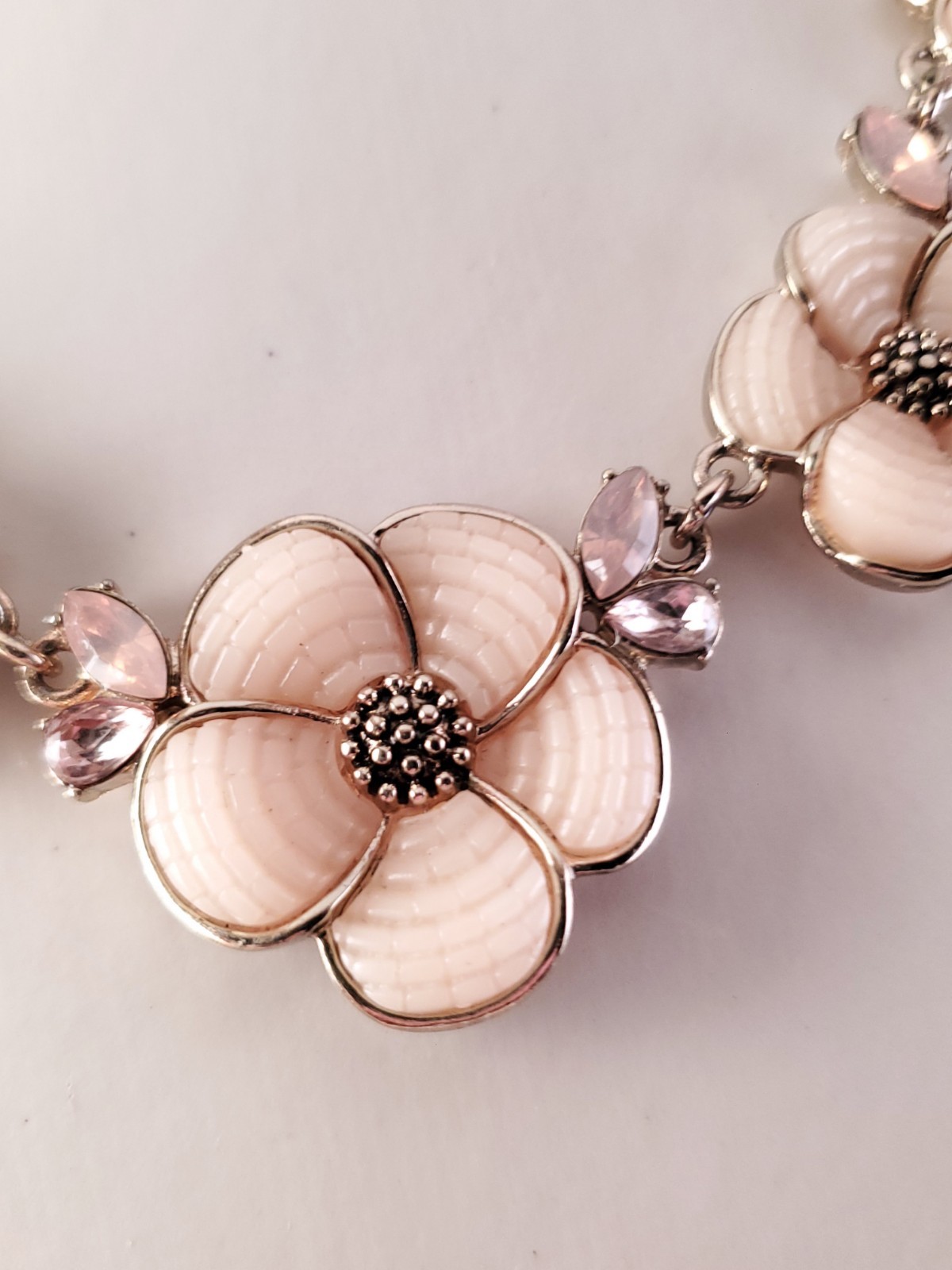 Elegant Napier Floral Statement Necklace – Rose Gold Tone & Peach Enamel