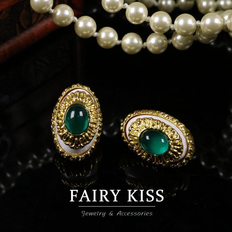 Retro Jewelry French Court Style Plated With Real Gold Glass Eye Studs
