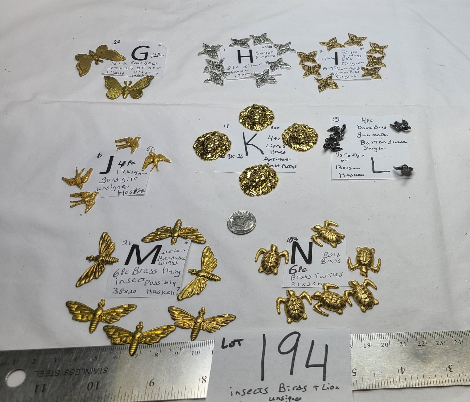 Vtg Miriam Haskell Jewelry Stampings Flying Insect Dove Lion Brass Gold Gilt 194