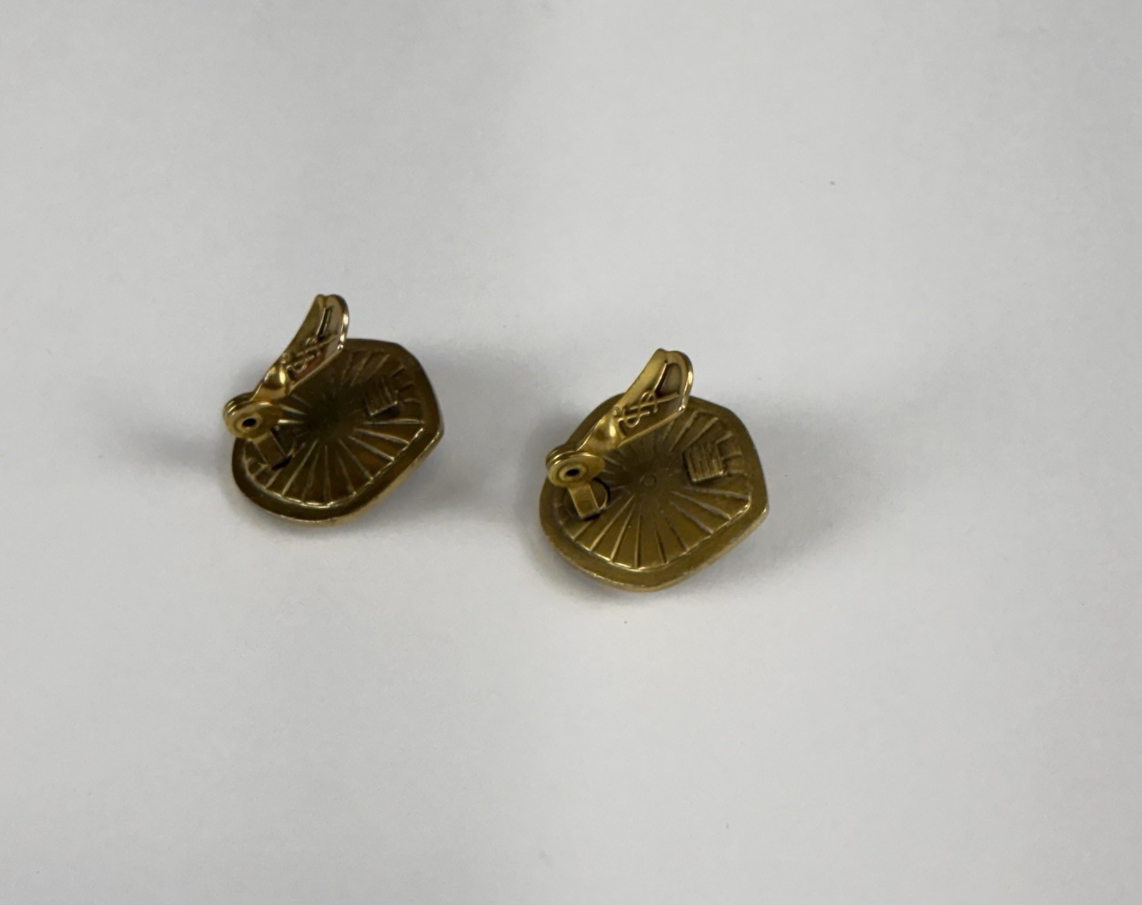 Vtg Yves Saint Laurent Square Enamel Clip-On Earrings Black Signed YSL