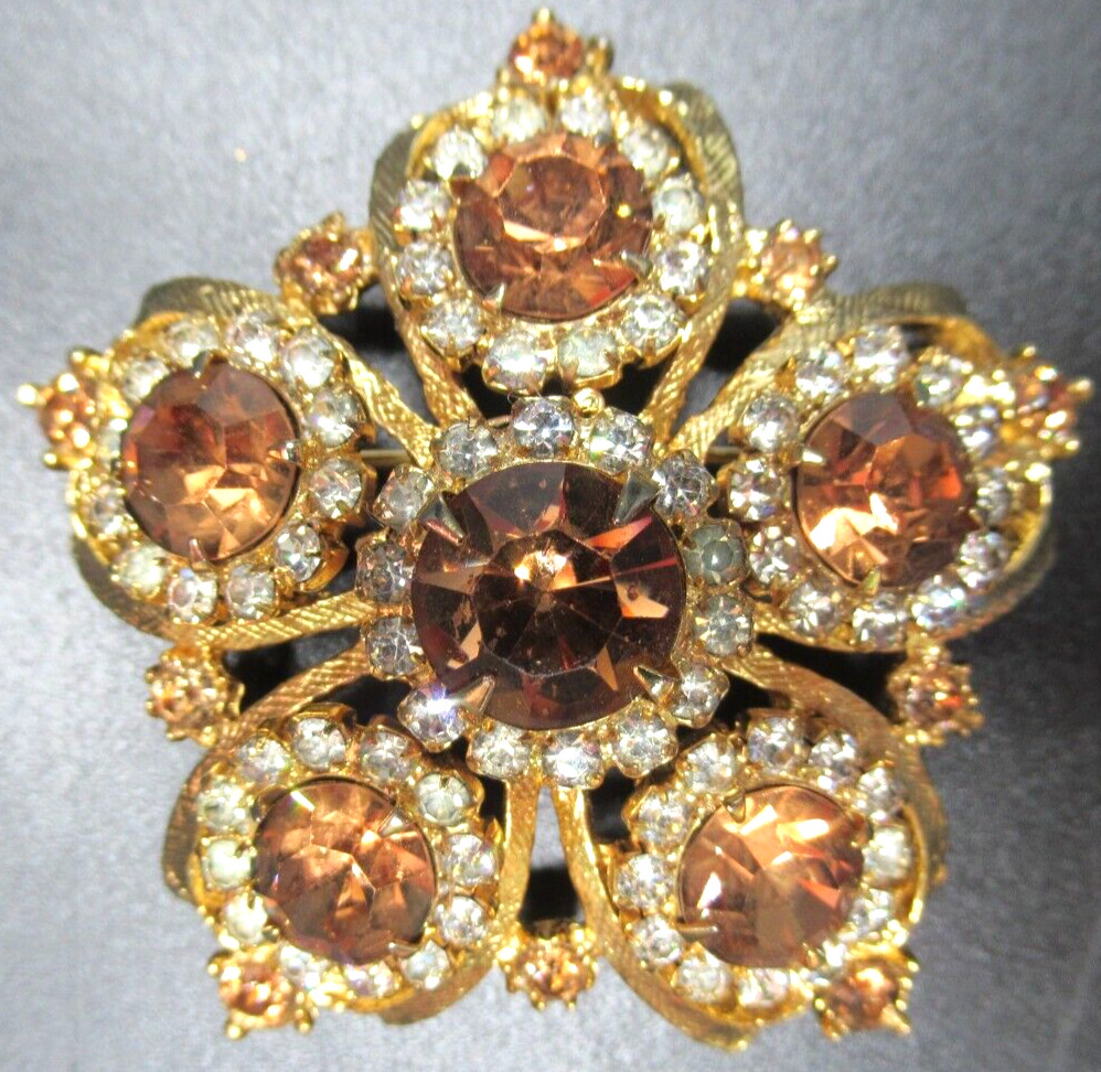 EDLEE Champagne & Ice Rhinestone Vintage Pin Brooch