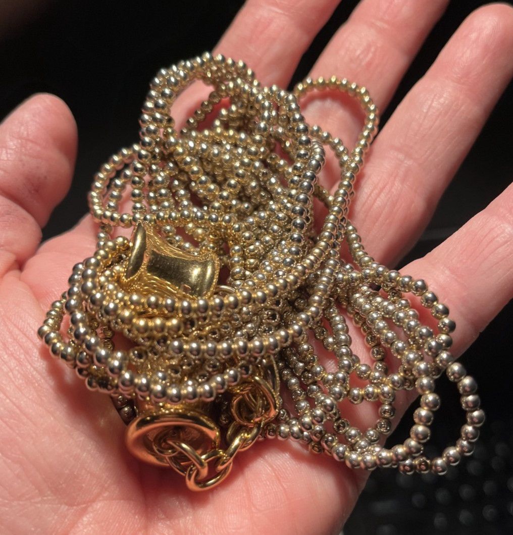 Vintage GIVENCHY signed 7-Strand Gold Tone Beaded 19″ Choker Necklace!