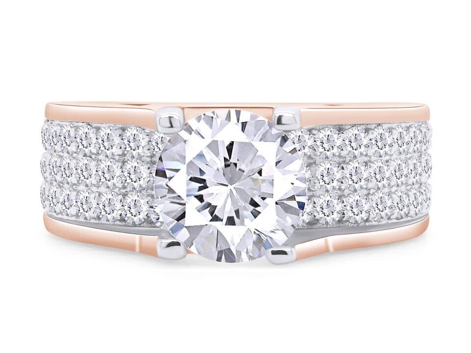 2.5Ct VVS1 Lab Created Moissanite Bridge Style Wedding 14K Rose Gold Finish Ring
