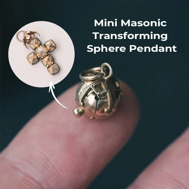 Mini Masonic Transforming Sphere Pendant, Vintage Foldable Ball Necklace TL