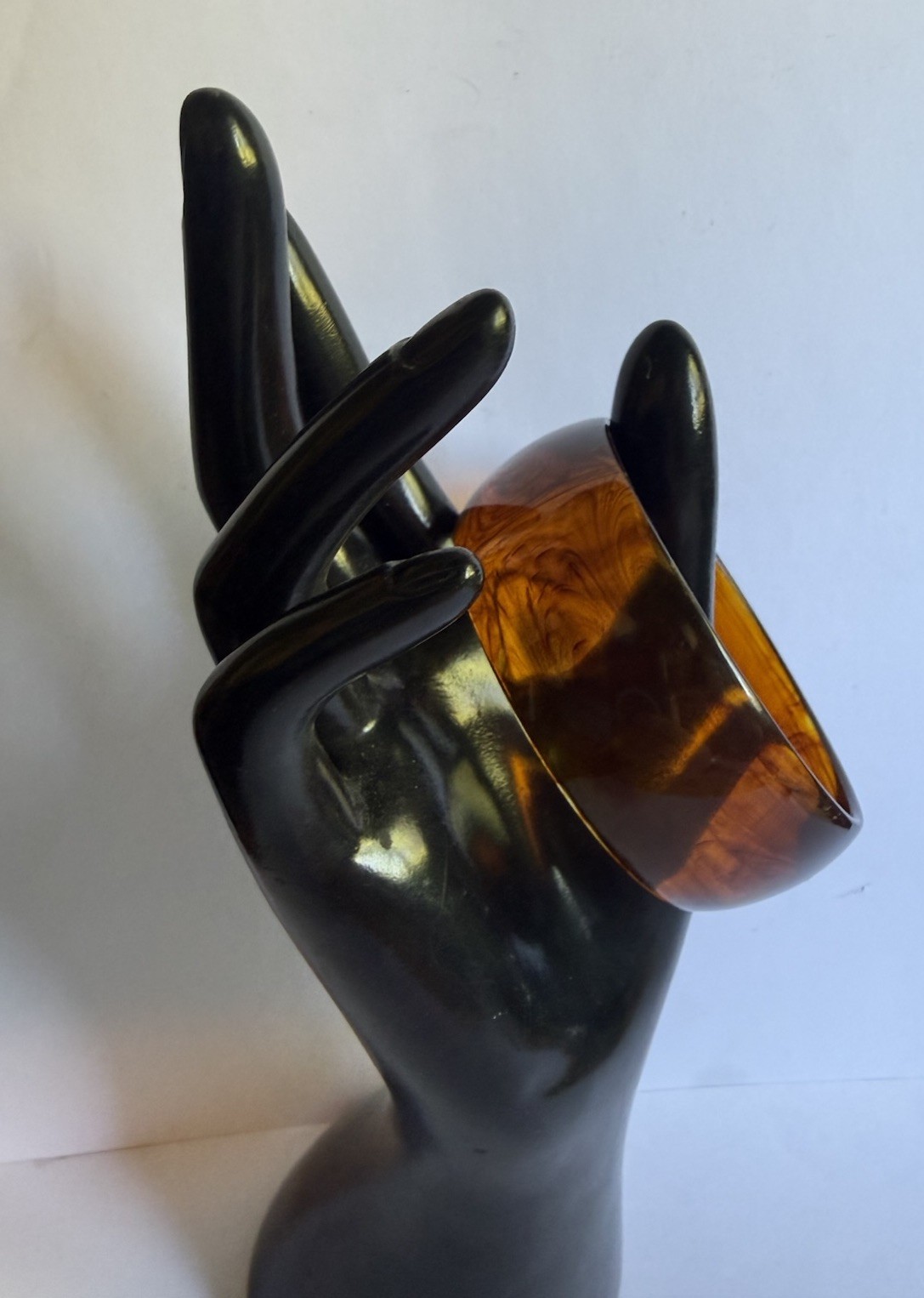 Vintage Signed Western Germany Root Beer Swirl Lucite Wide Mod Bangle Bracelet
