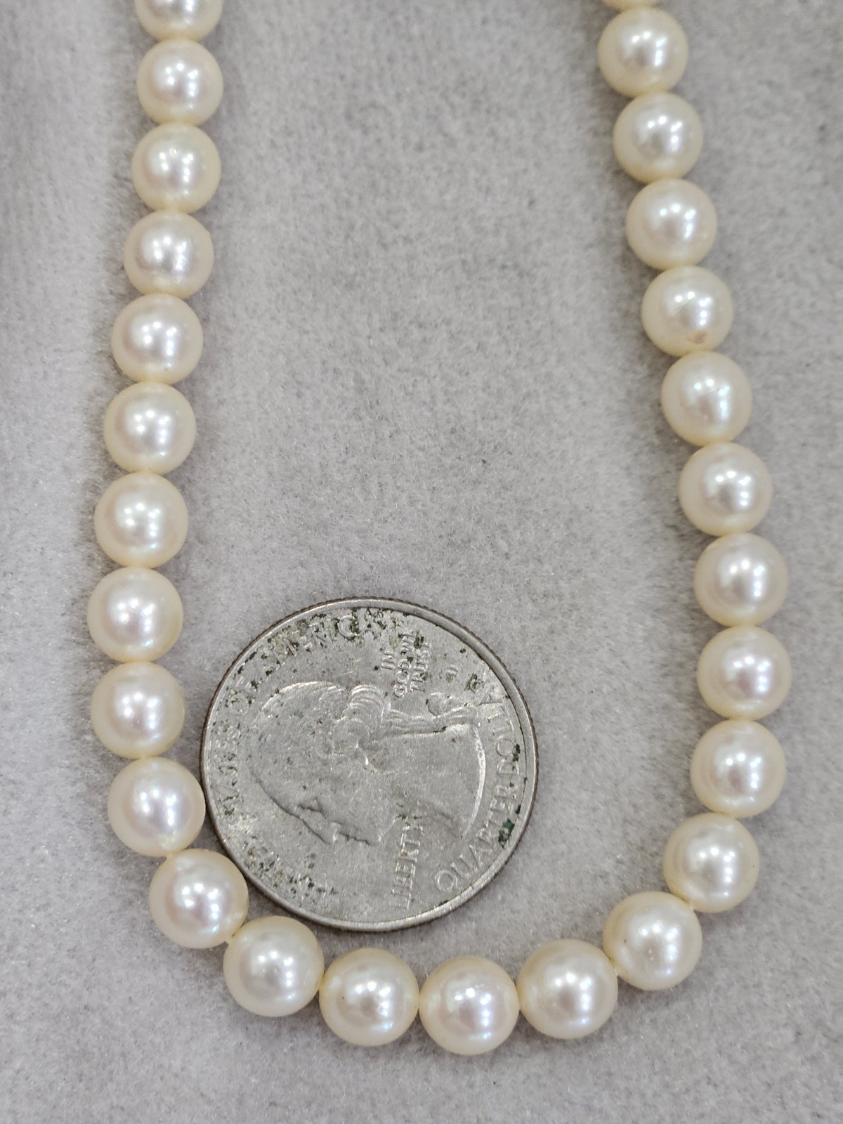 15” Japanese Cultured Akoya Pearl Necklace 14k White Gold clasp 6.4mm Stamp M