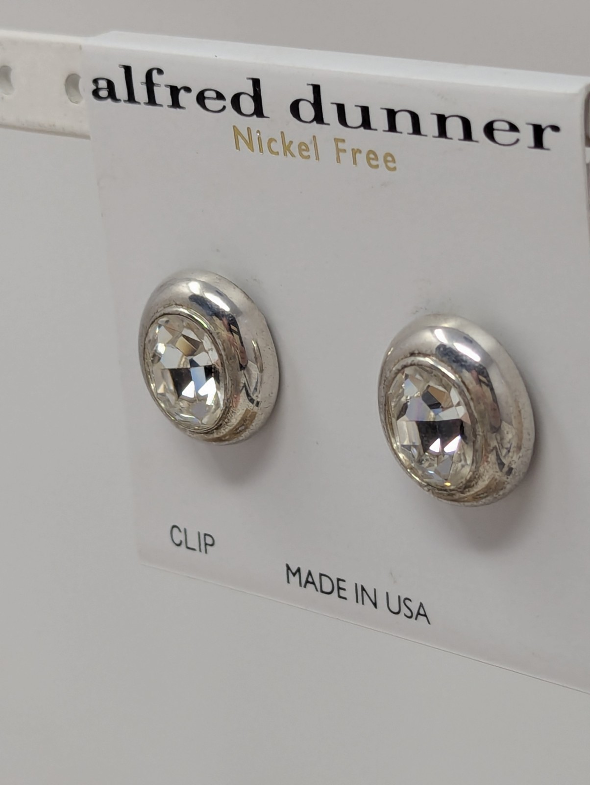 Vintage Alfred Dunner Crystal Clip-On Earrings Silver Tone Nickel Free USA