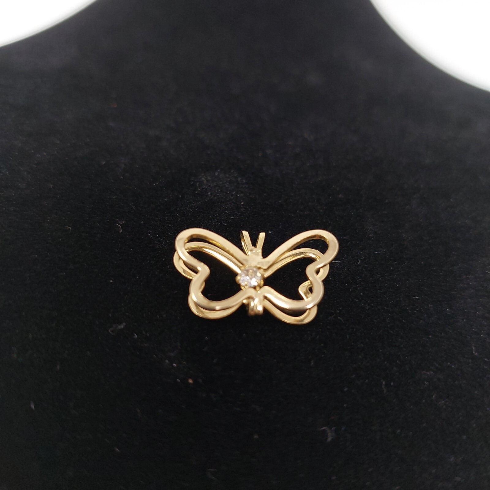 Gold Tone Clear Rhinestone Butterfly Pendant Jewelry Costume