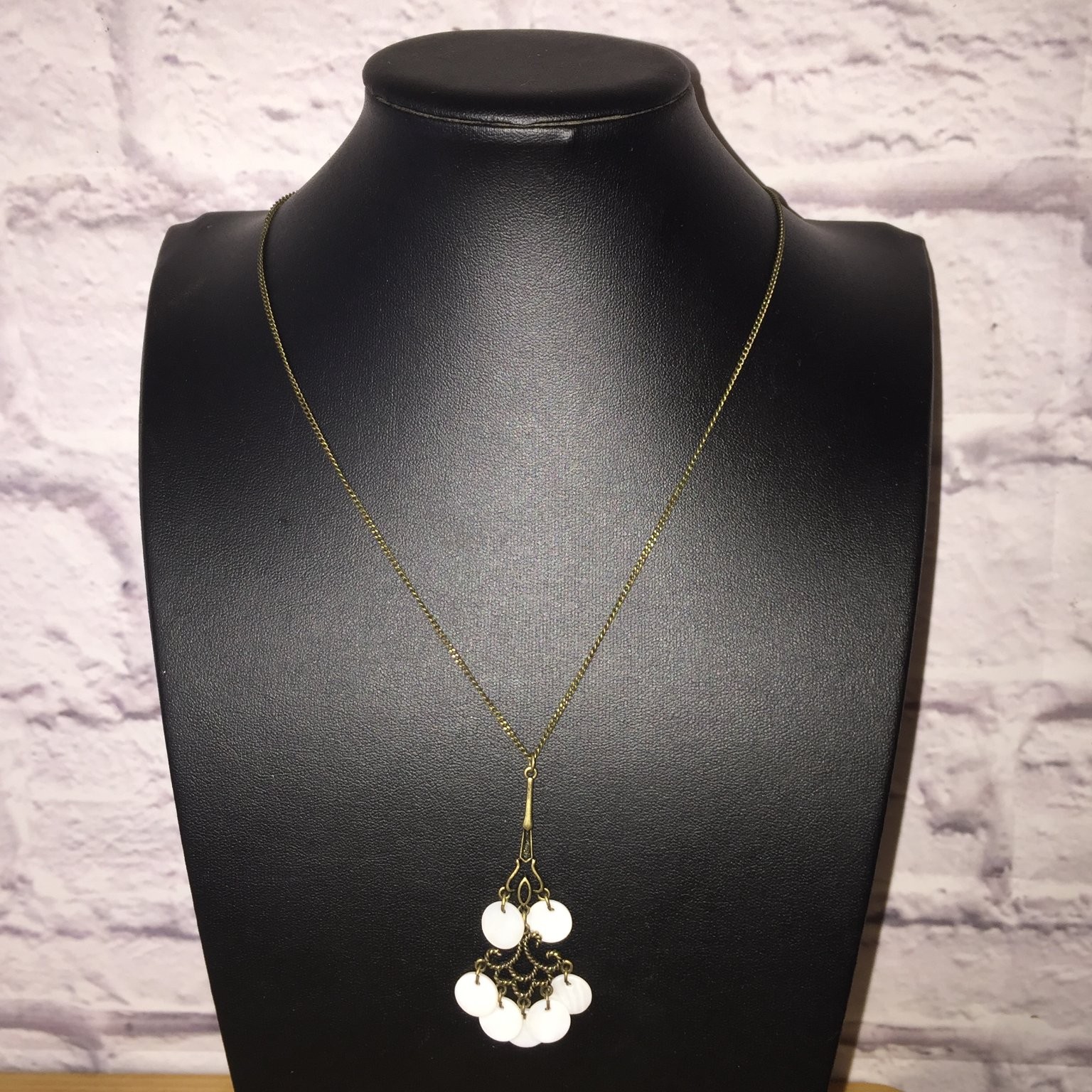 NRT Chandelier Pendant Necklace Bronze Tone Acrylic Discs Vintage Style