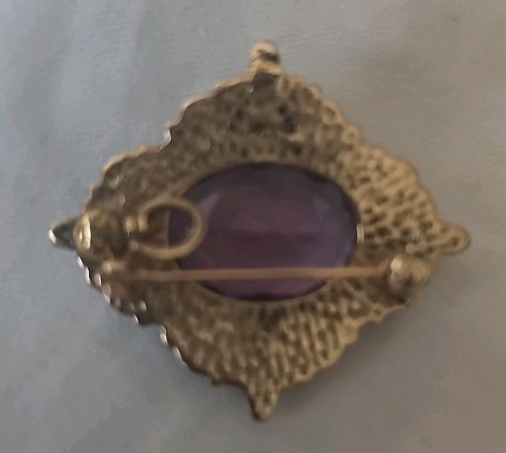 Vintage 14kt Gold Filigree Amethyst & Seed Pearl Brooch/Pendant