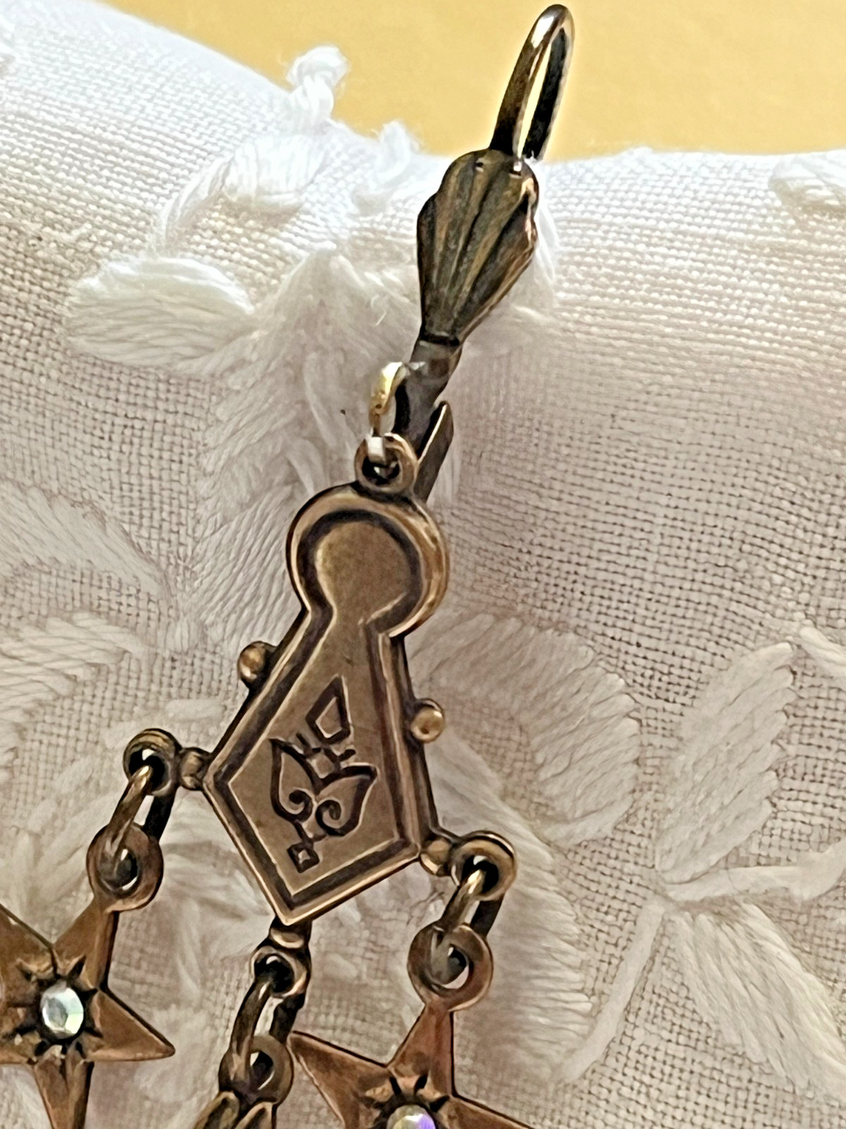 Bronze-Toned Antique-Style Chandelier Dangle Earrings, Stars, Rabbit in Hat 2.5″