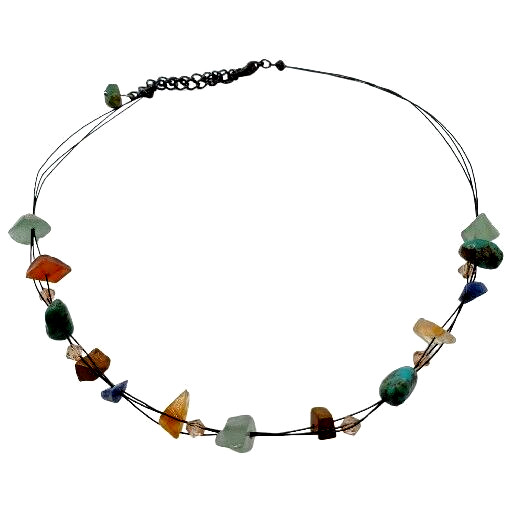 Natural Gemstone Necklace Floating Wire Collar Choker 16″