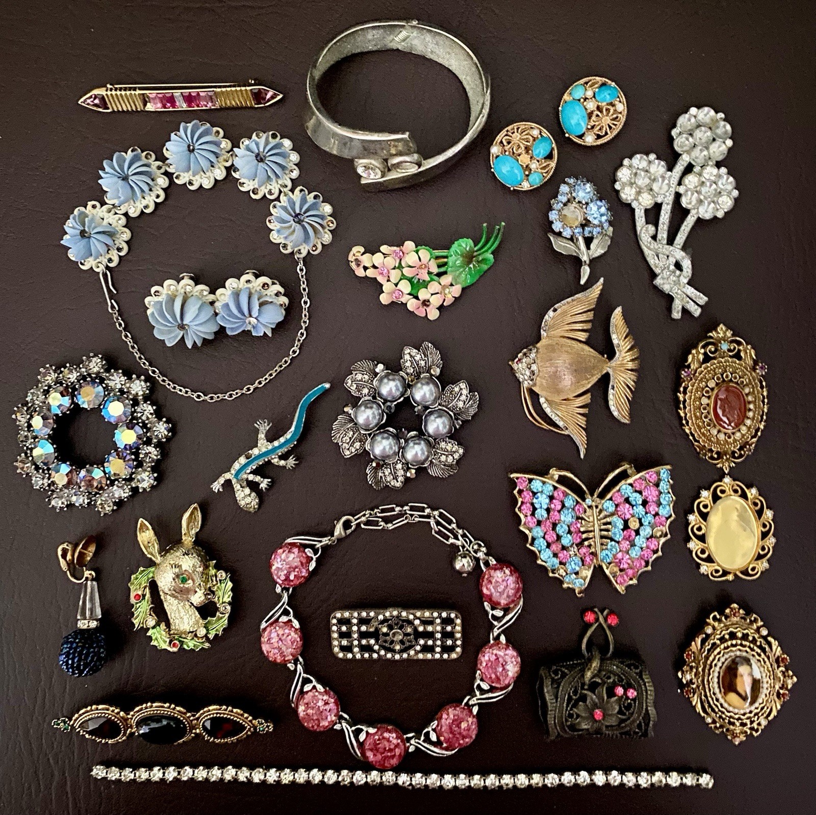 Vtg REPAIR RESTORE Rhinestone Some Signed Brooch Necklace Bracelet Lot