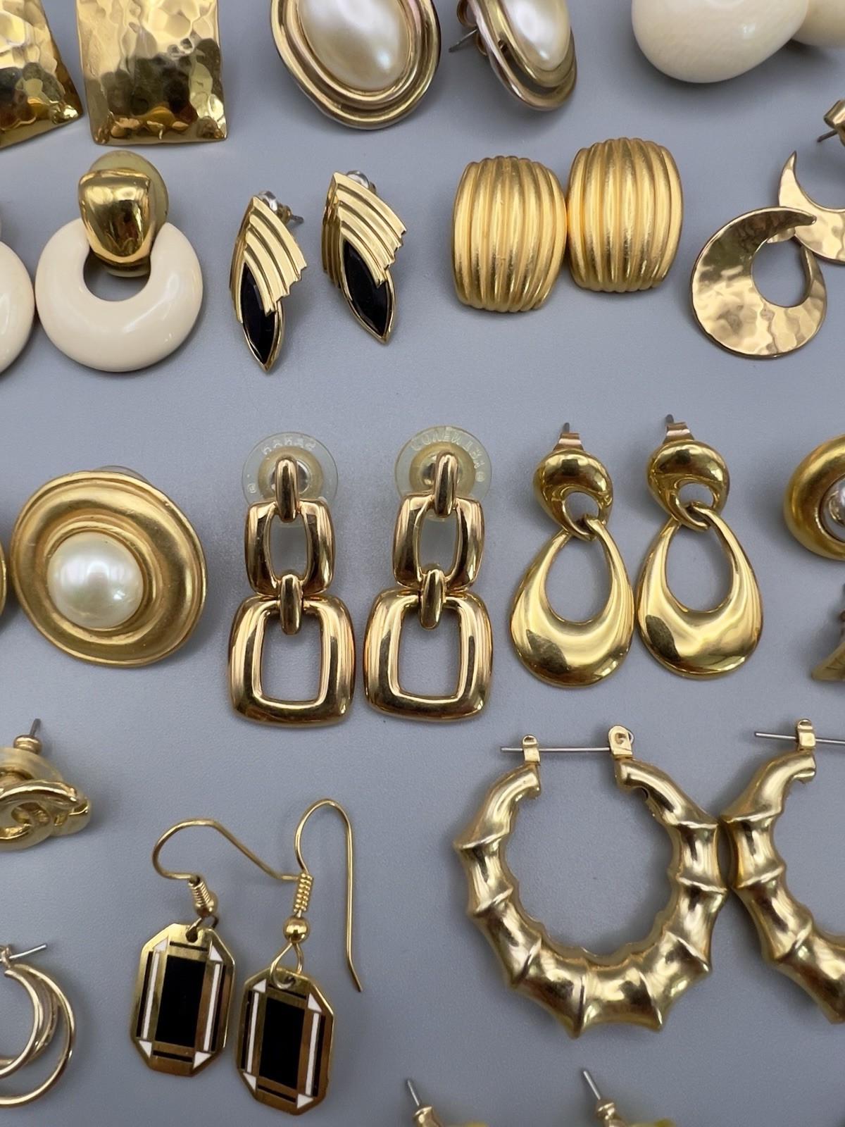 Vintage 1980s Pierced Earring Lot Gold Tone 45 Pairs Monet Trifari