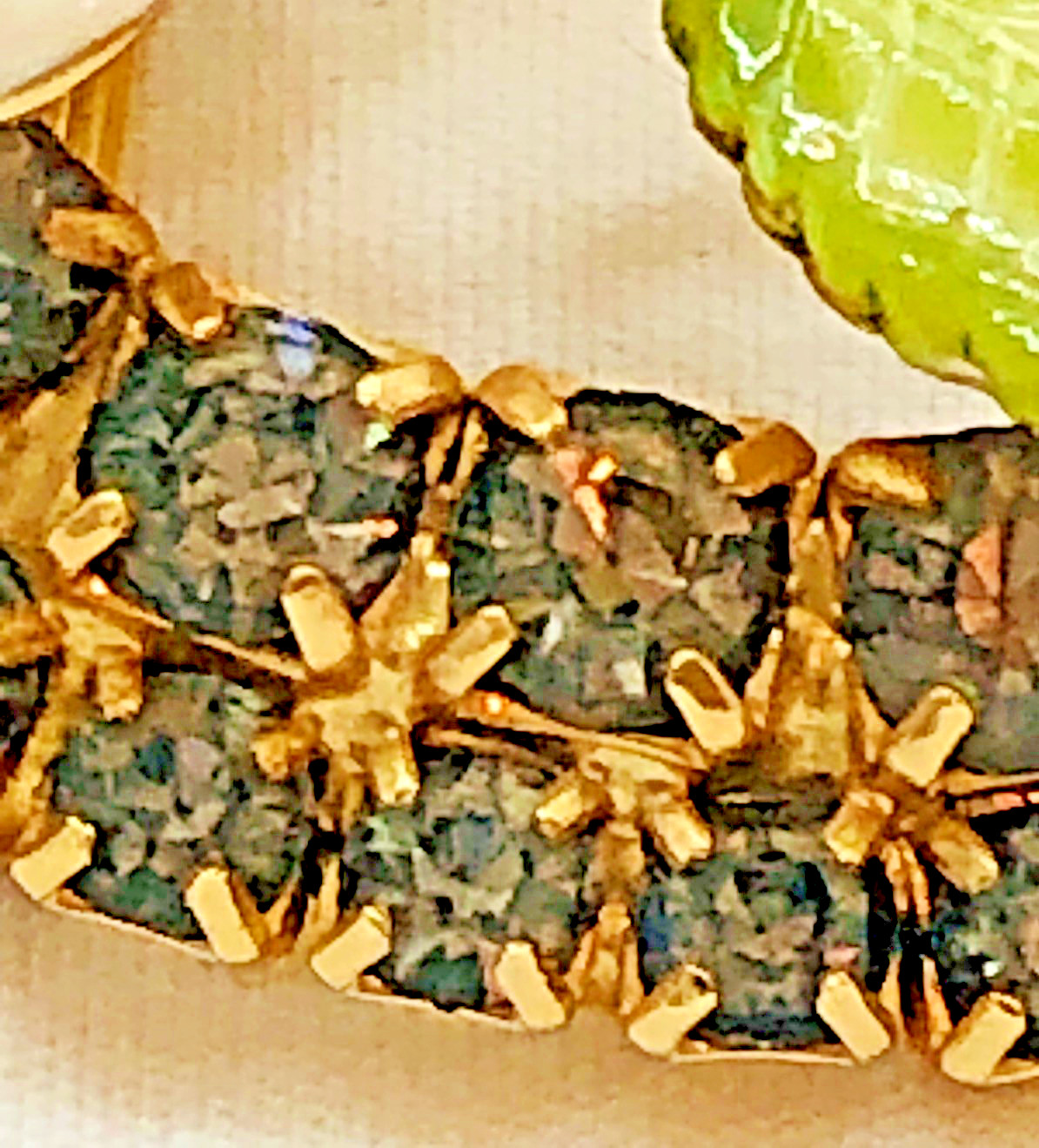Vtg. HOBE Wreath Brooch w. Floral Enamel and Pale Green Rhinestones 1 5/8 In.