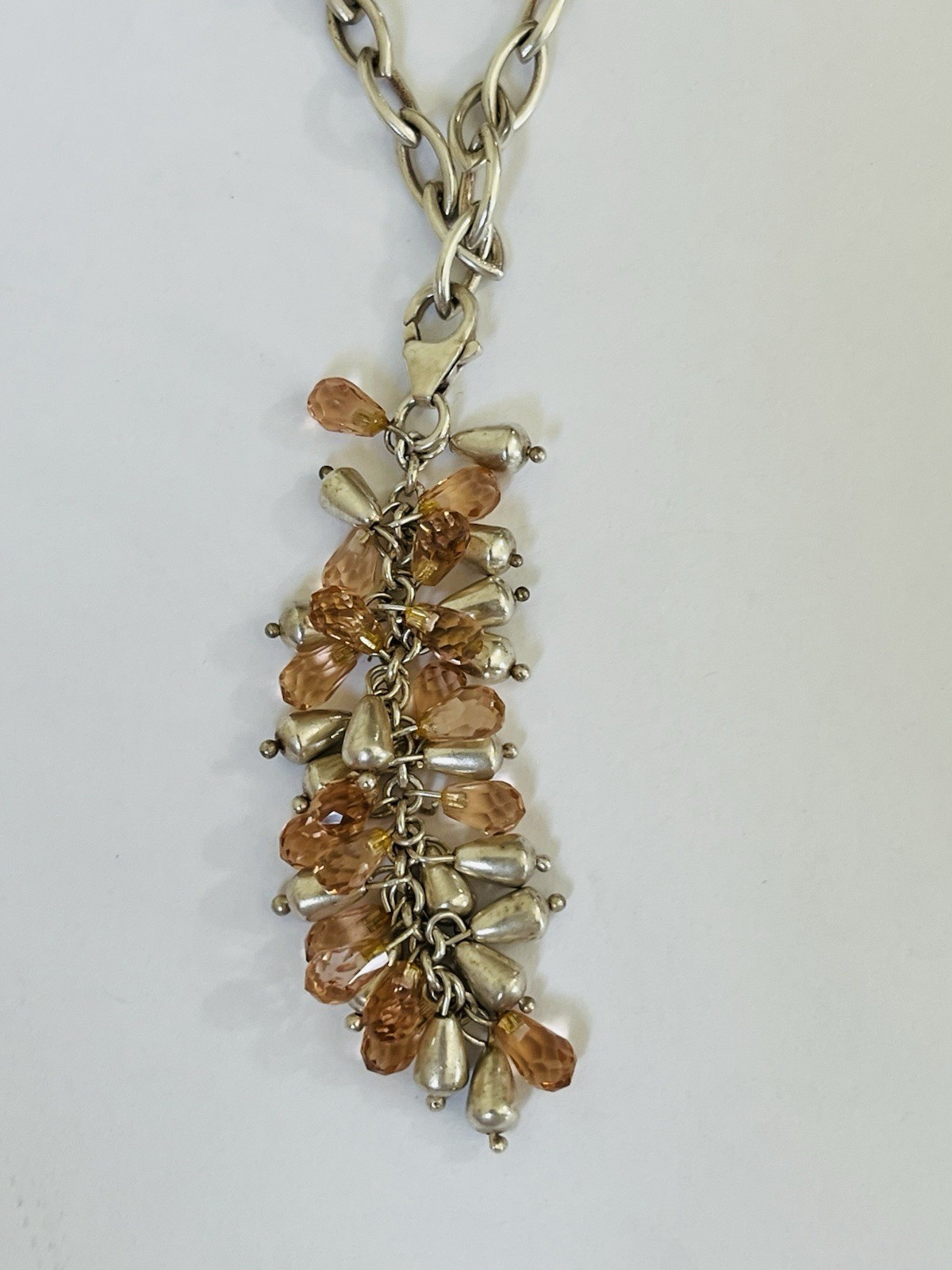 Vintage Sterling Silver Chain Citrine Drops Cluster Lariat Tassel Necklace 30g