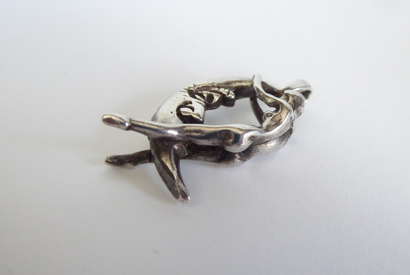 Risque Sterling Silver Pendant Nude Woman Riding Moon 4.7 grams Solid 925 Fairy