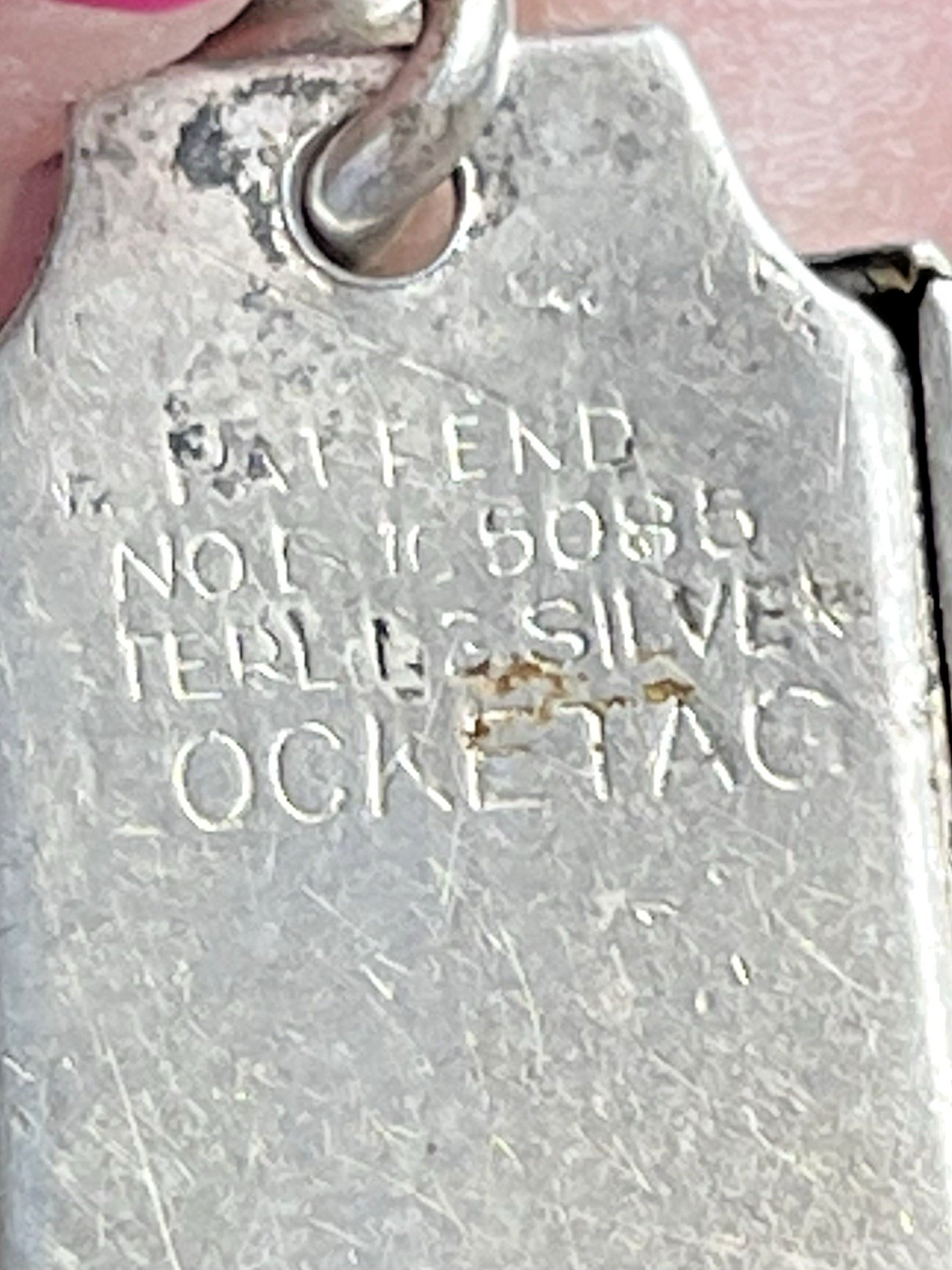 VTG 925 Sterling Silver ID Bracelet Lock E Tag Chain Bracelet Slot for Photo 14g