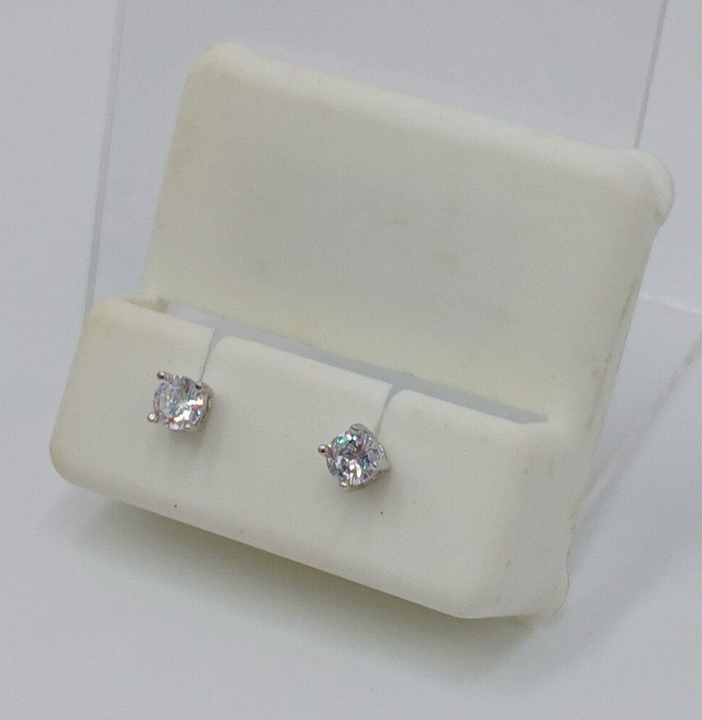925 CZ Stud Earrings 4mm Sterling Silver 0.6g Round Brilliant Minimalist Petite
