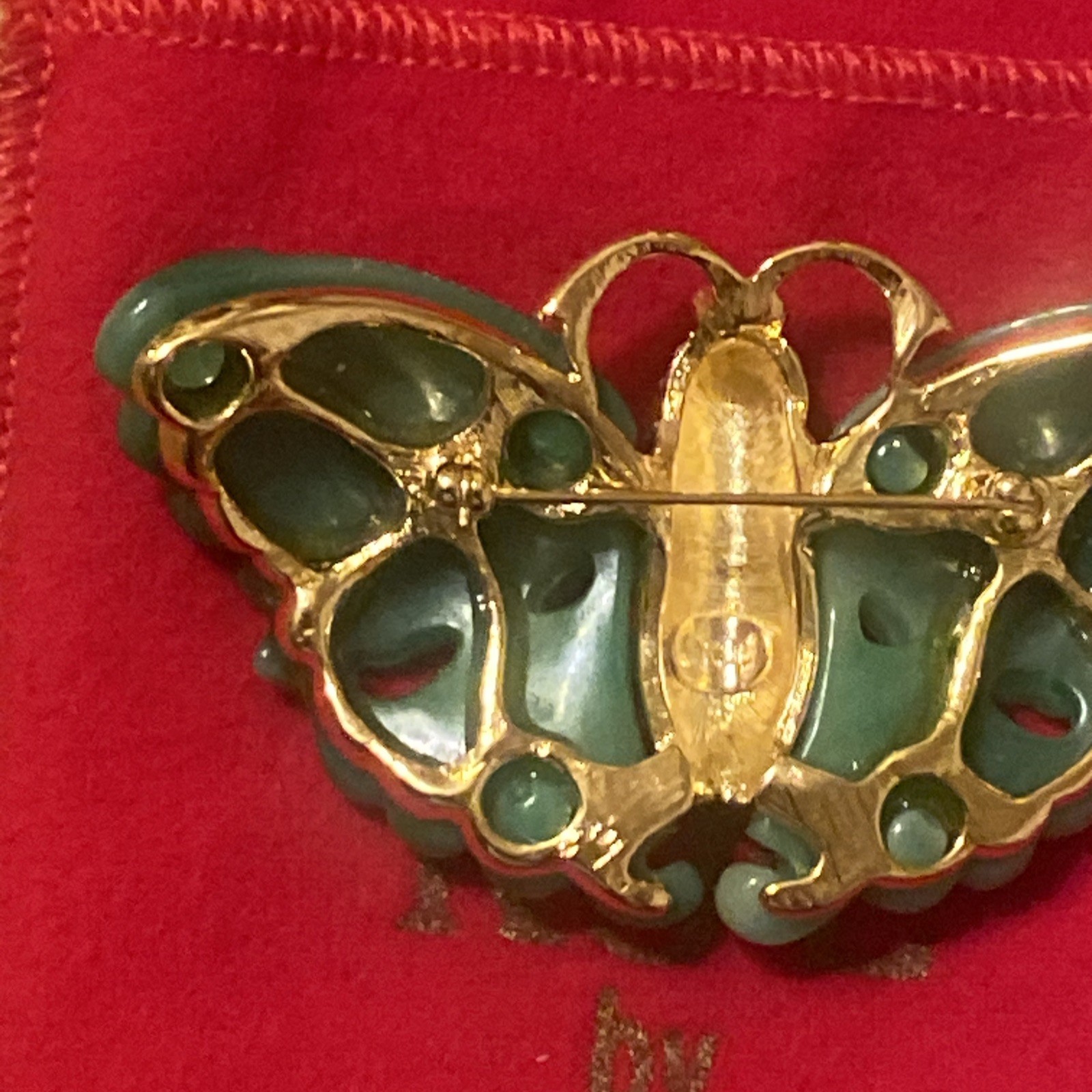 PreownedKJL Kenneth Lane Butterfly Moth Brooch Pin Vintage Faux Jade Rhinestone
