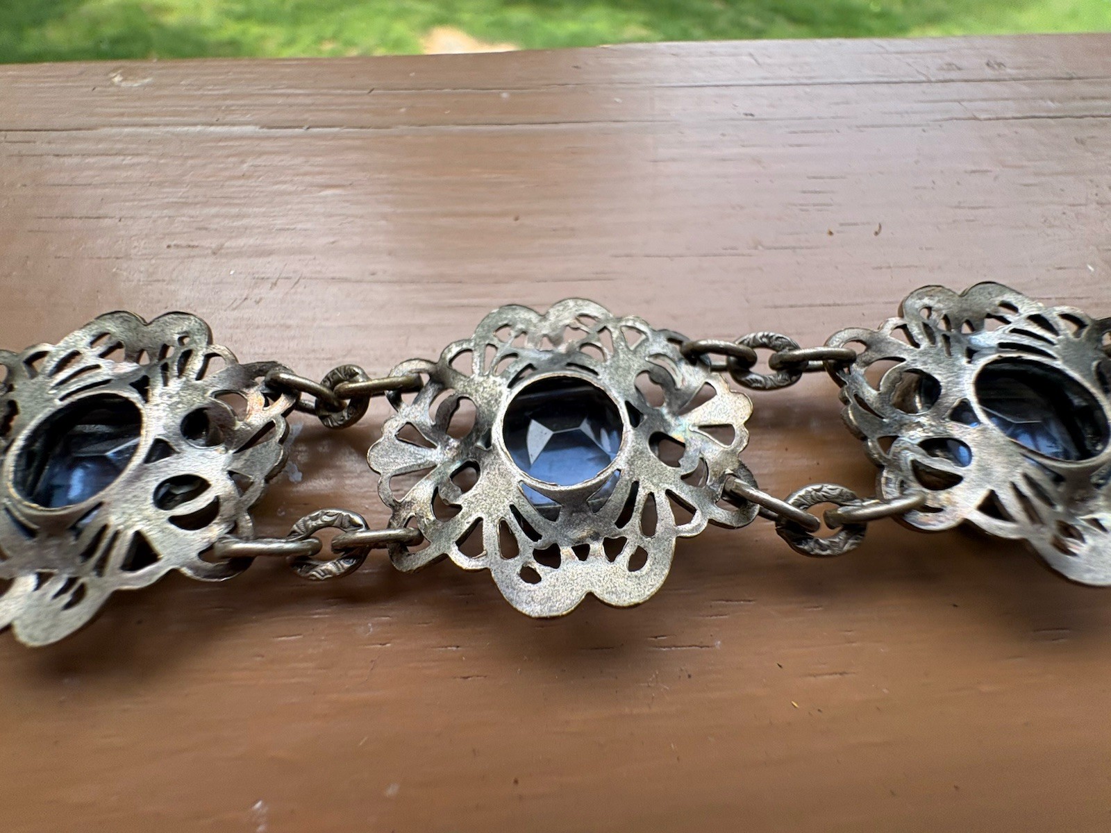 Blue Czech Glass Antique Bracelet Rare! Beautiful Condition! Estate Jewelry