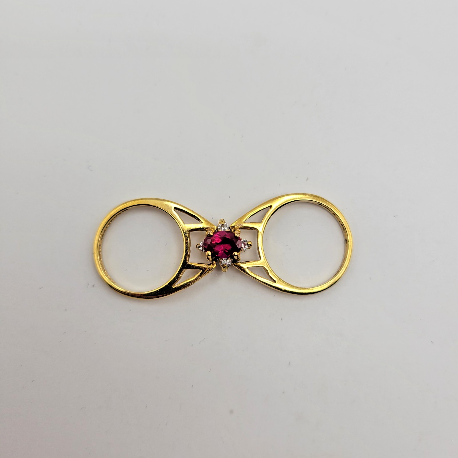 Vintage Lind 14k HGE Synthetic Garnet White Stone Reversible Flip Ring ~ Size 6