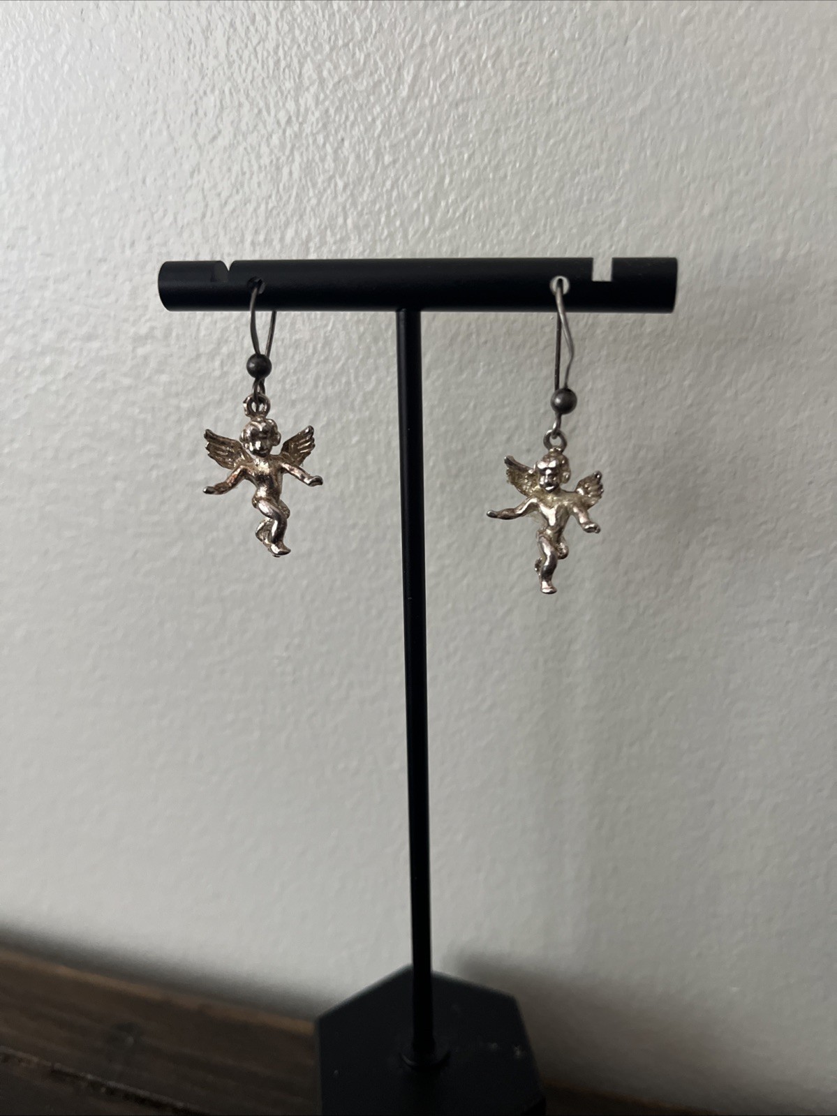 Vintage Sterling Silver Cherub Dangle Earrings Signed Unknown