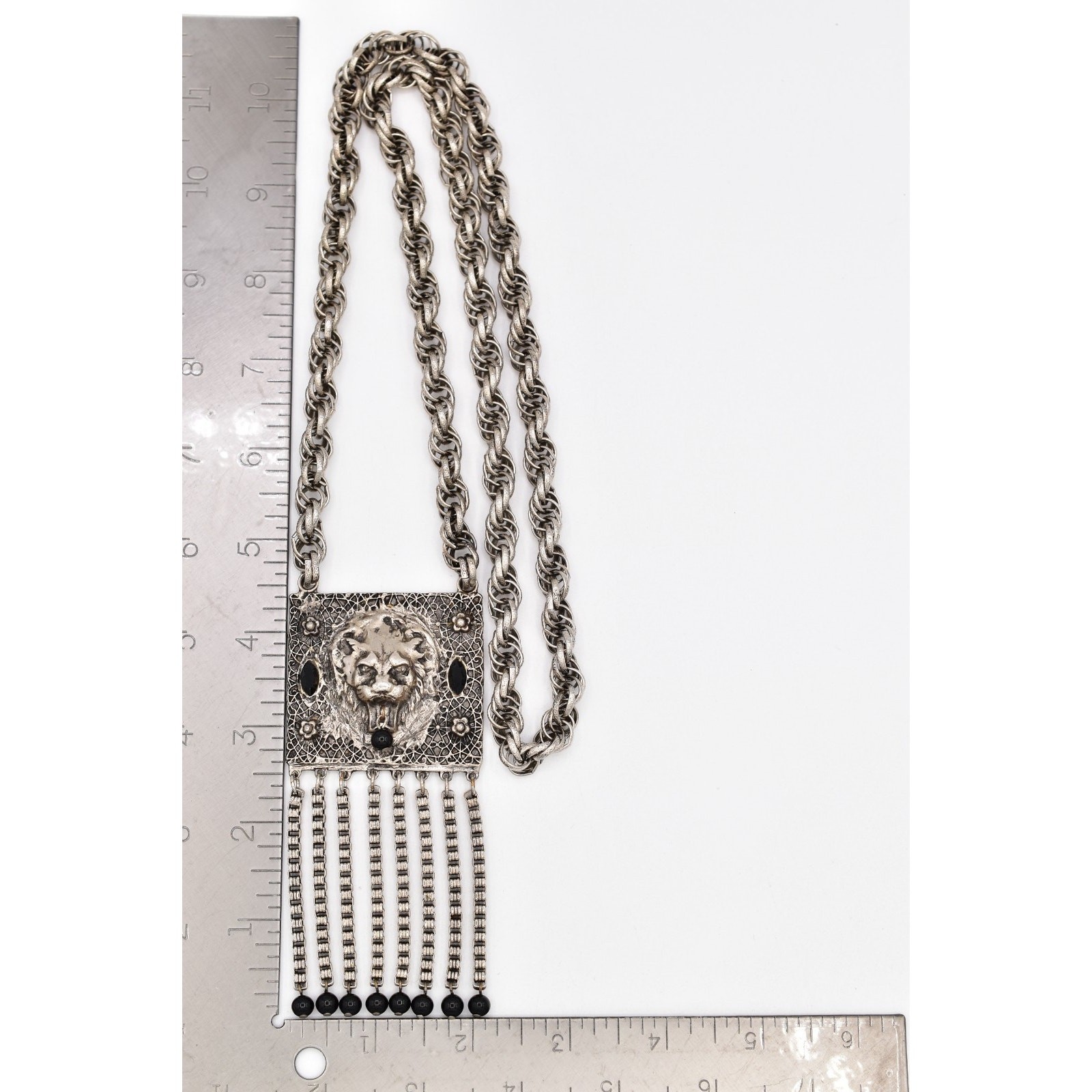 Edlee Vintage Chain Lion Door Knocker Necklace Heavy Chain Silver Signed BinBL