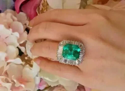 Vintage Art Deco Style 4.15Ct Lab Created Emerald Diamond 14K White Gold FN Ring