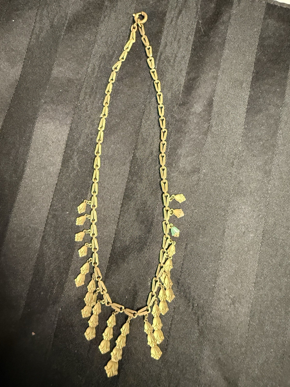 Antique Art Deco Stamped Brass Fringe Necklace – Marked Germany