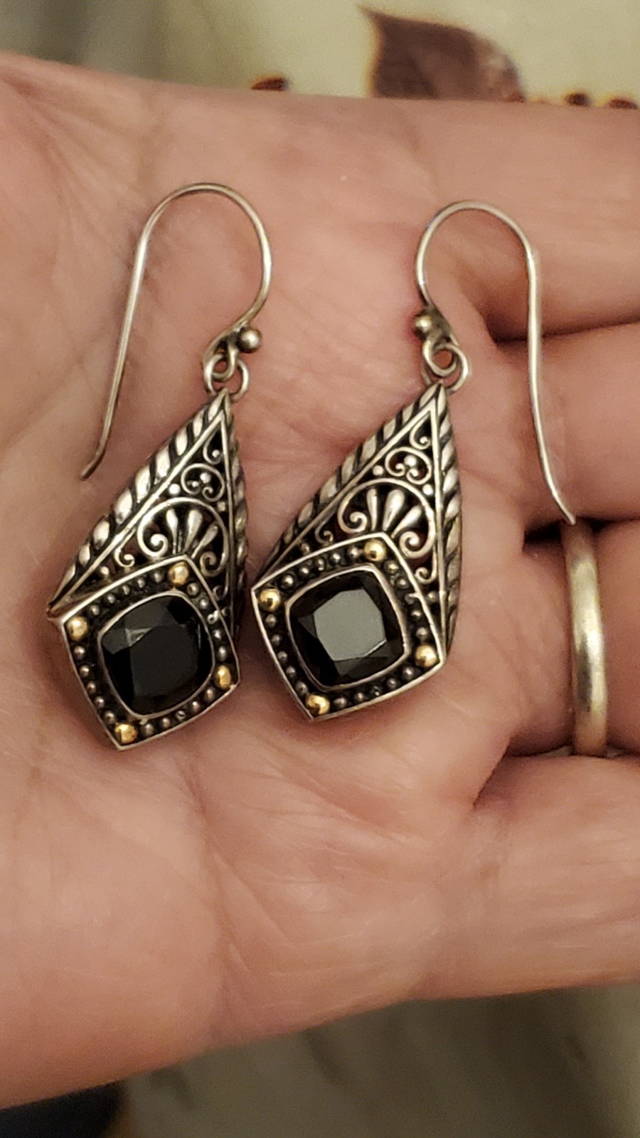 Vintage Robert Manse M ID Sterling Silver 925 & 18k Gold Black Onyx Earrings