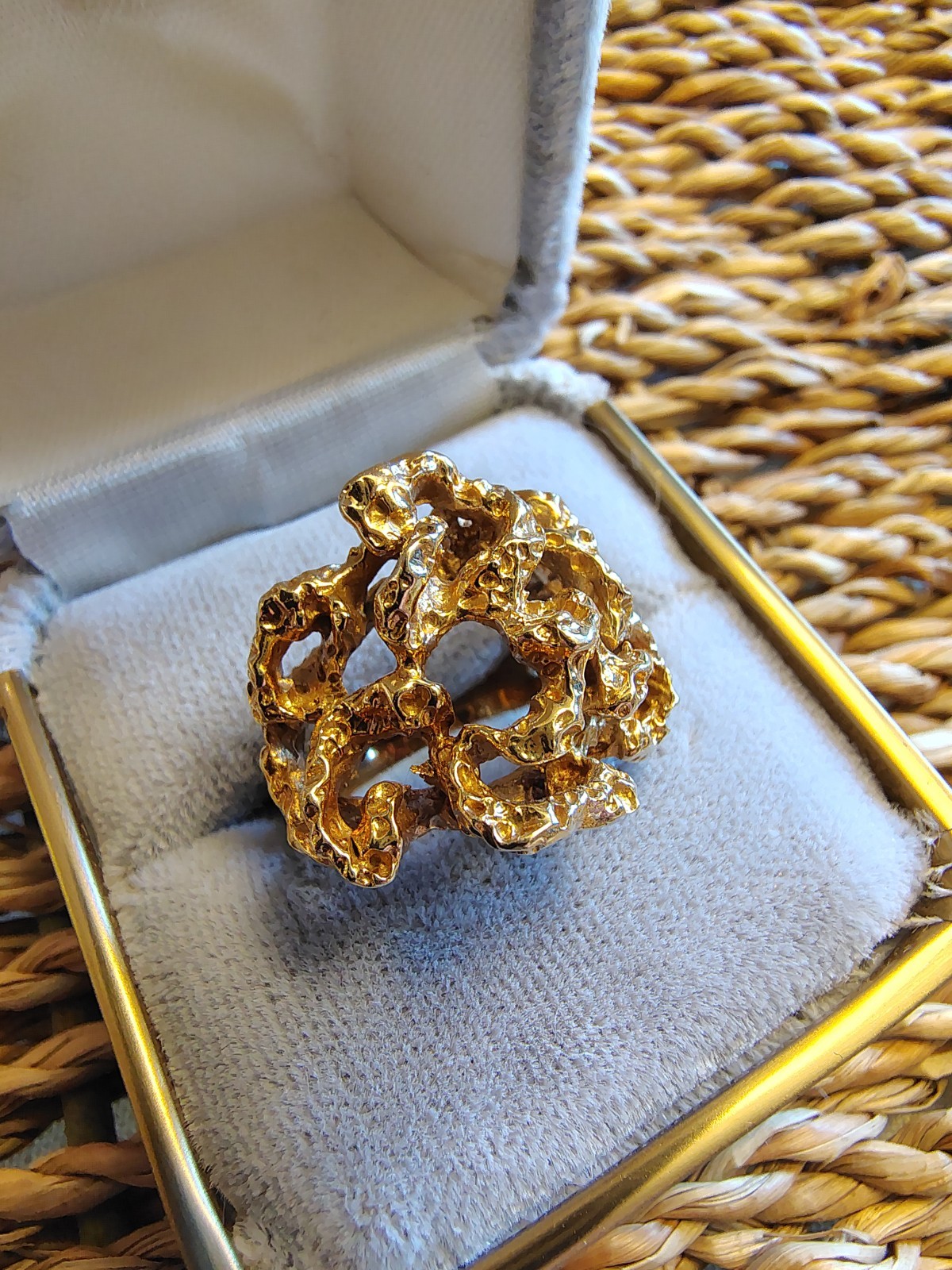 Gold Modernist Brutalist Nugget Coral Cast Ring Mid Century Vintage Sub 14k 9 Gr