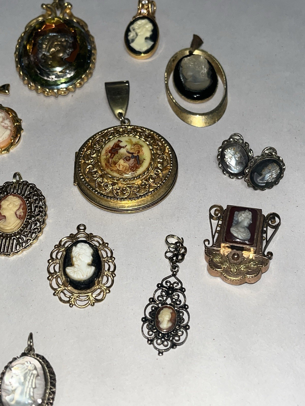 Vintage Cameo Jewelry Lot Wearable & Broken Pieces Sterling Costume Modern