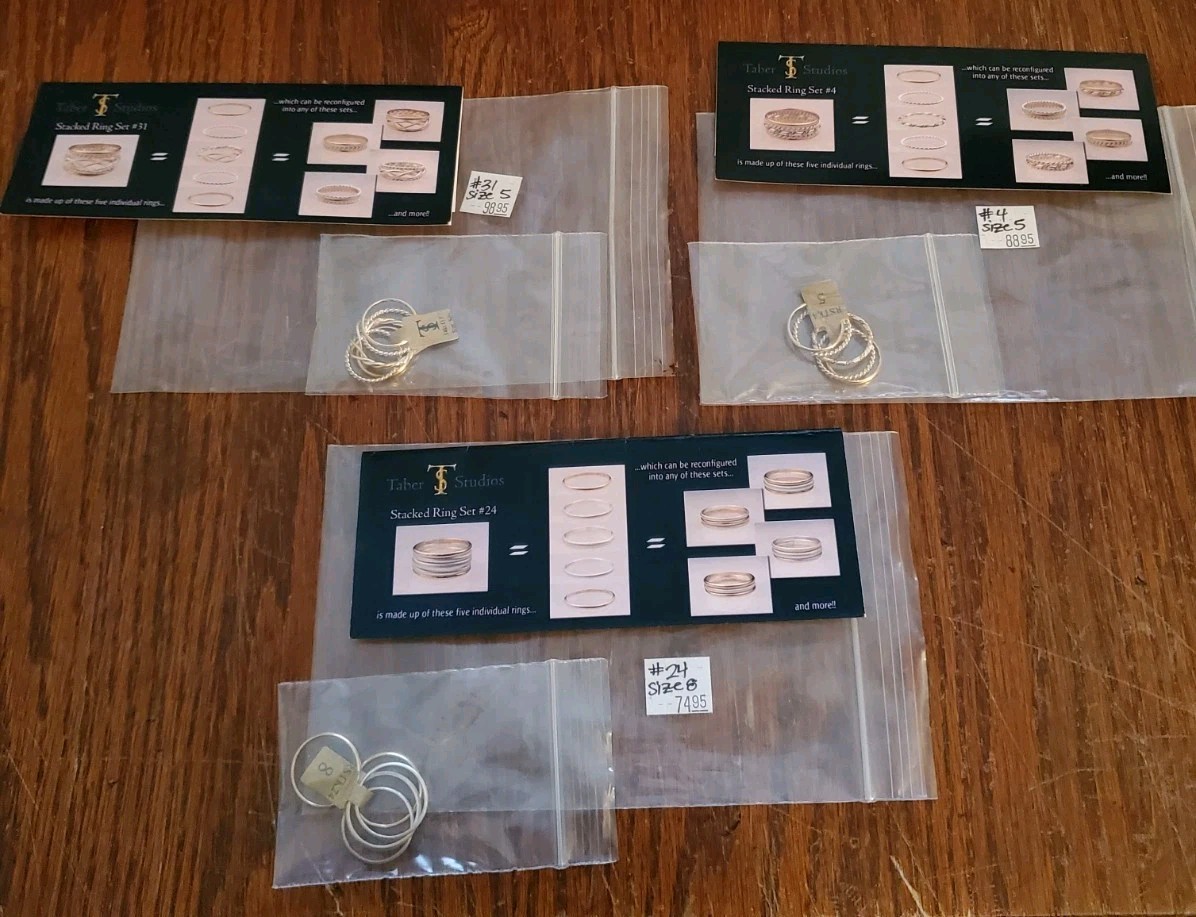 Vintage NIP Sterling Silver And 14k Gf Stackable Ring 3 Sets Tabor Studios