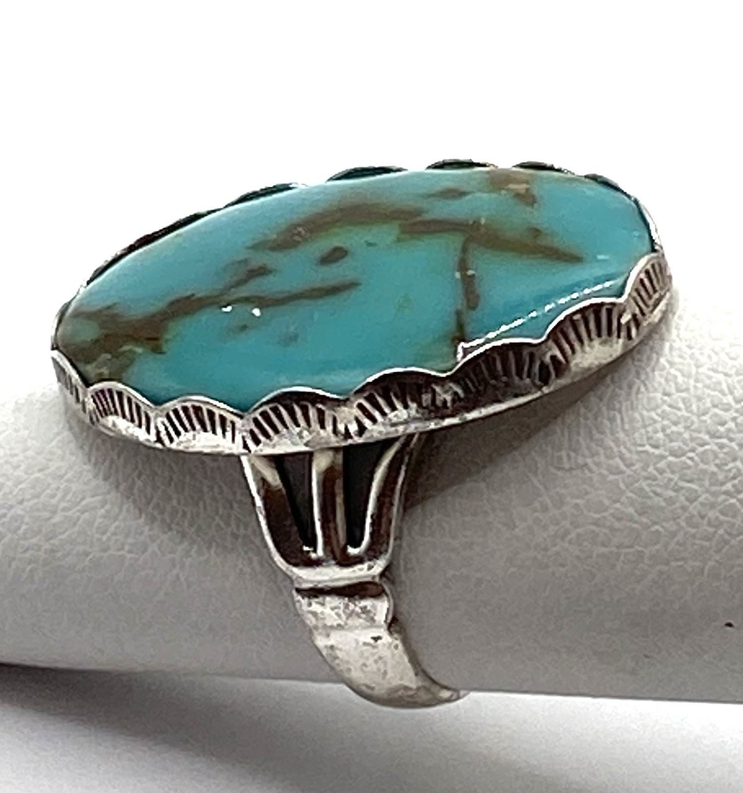 Vintage Sterling Silver Simulated Oval Turquoise Ring Size 6