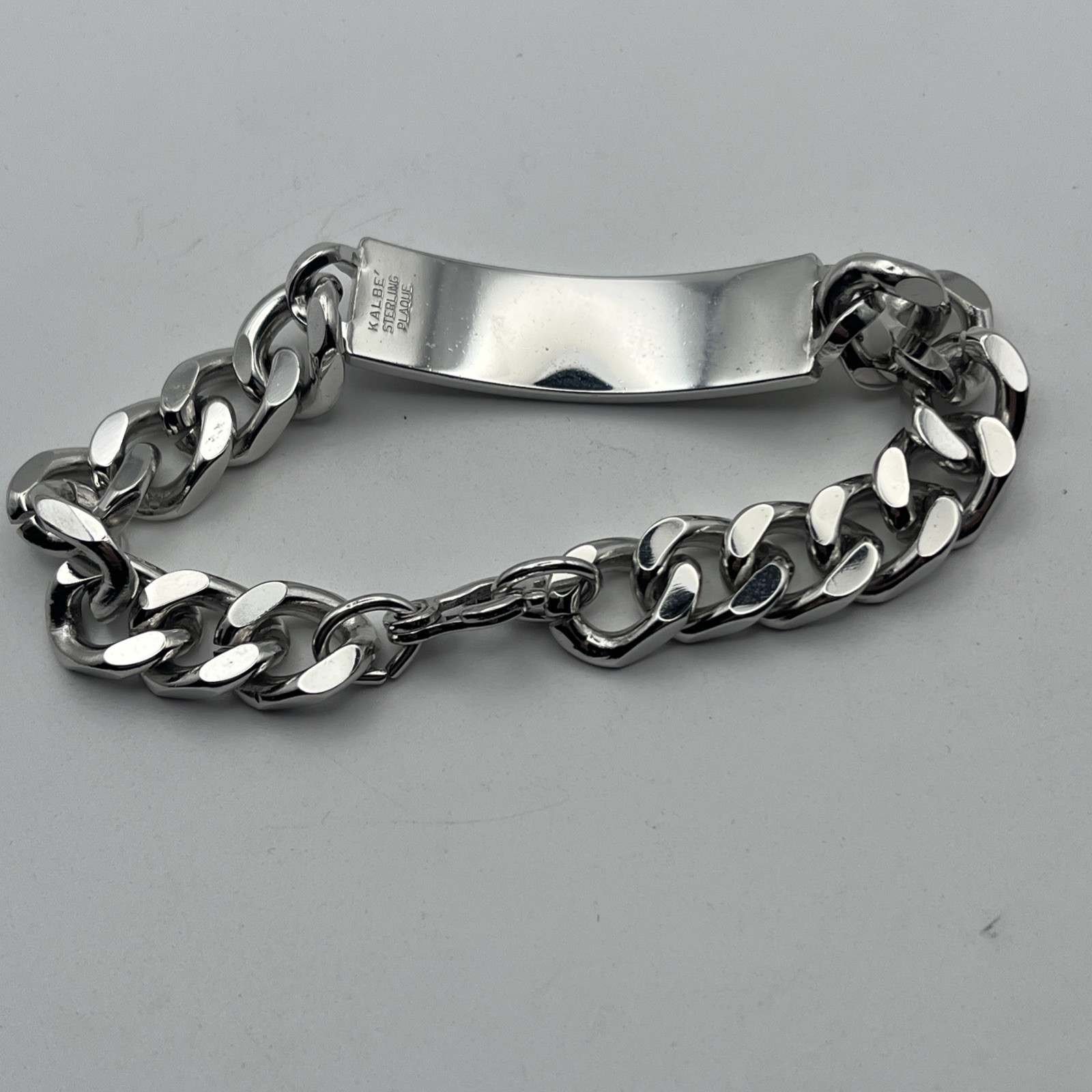 Vintage Sterling Silver Kalbe ID Nameplate Plaque With Stainless Steel Bracelet