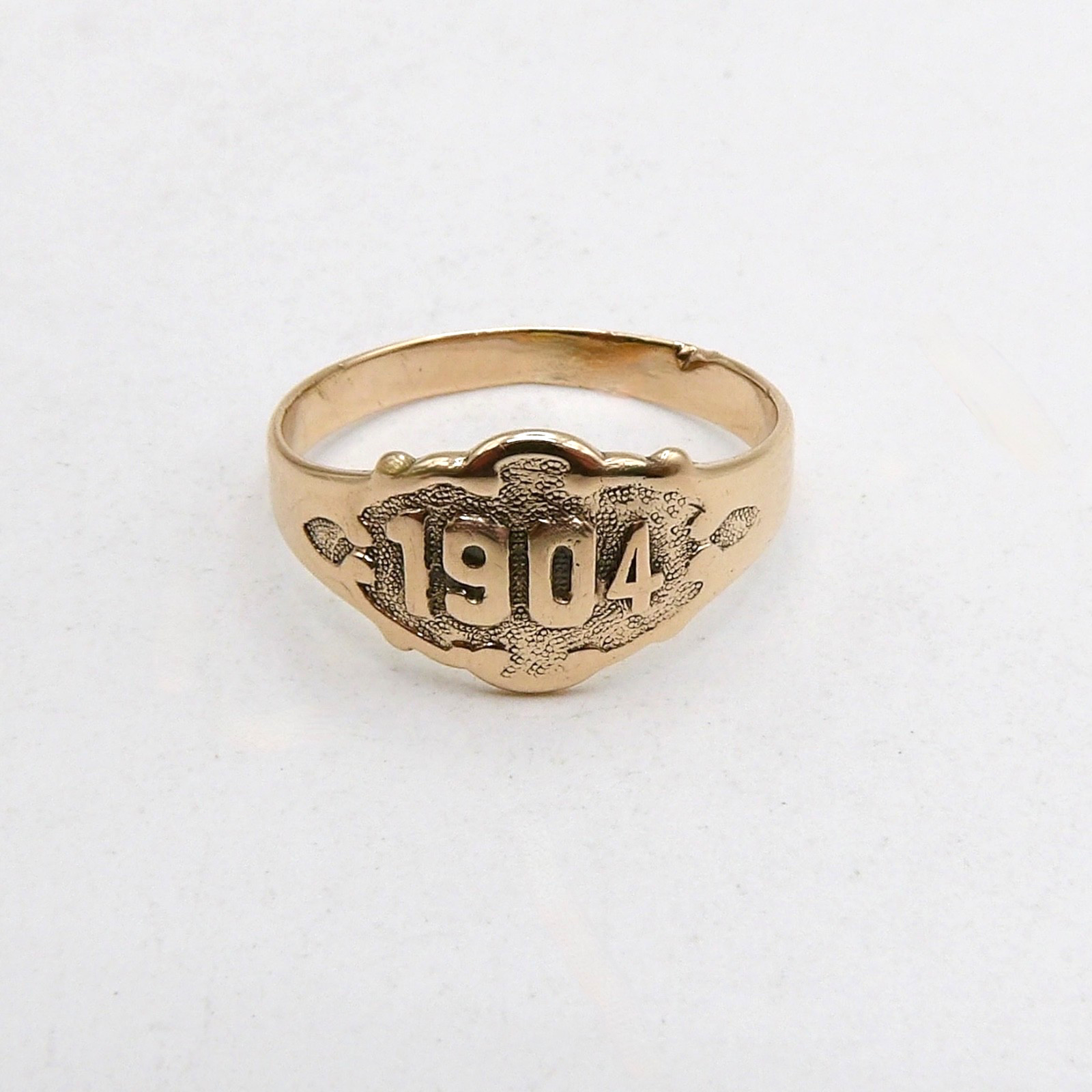 Art Nouveau Solid 14k Gold Date Signet School Ring 1904 sz6.5