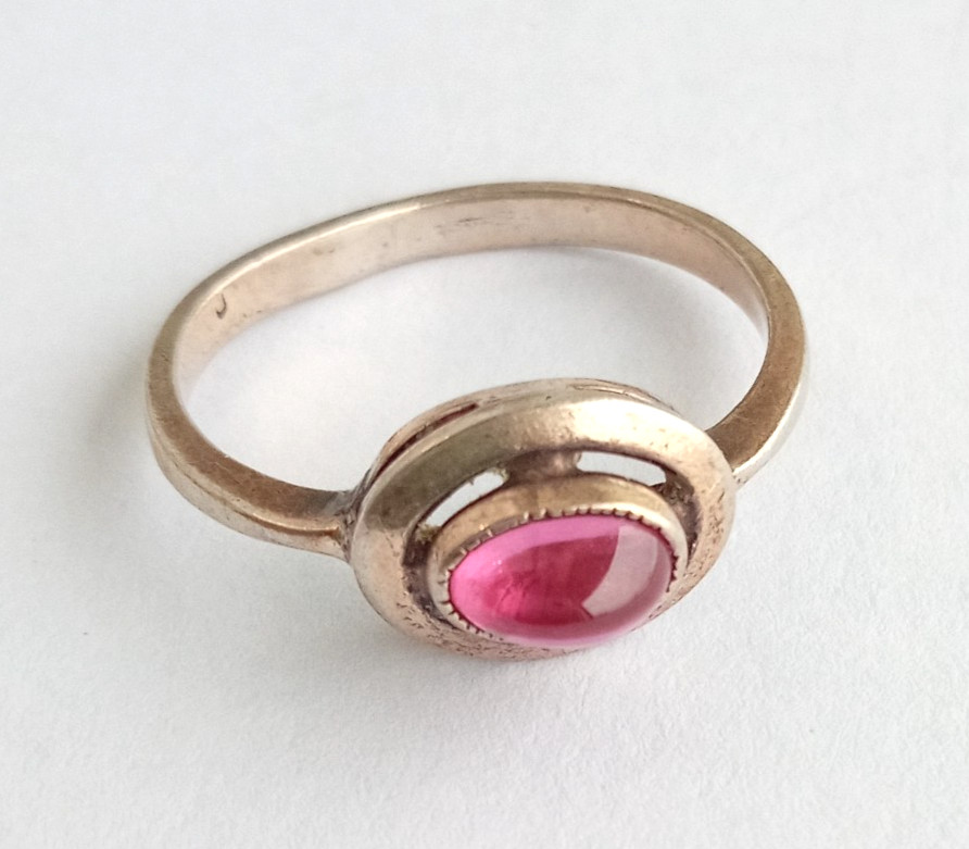 Vintage Ring Pink Cabochon Silver 925 test star USSR time Women Jewelry siz 6.75