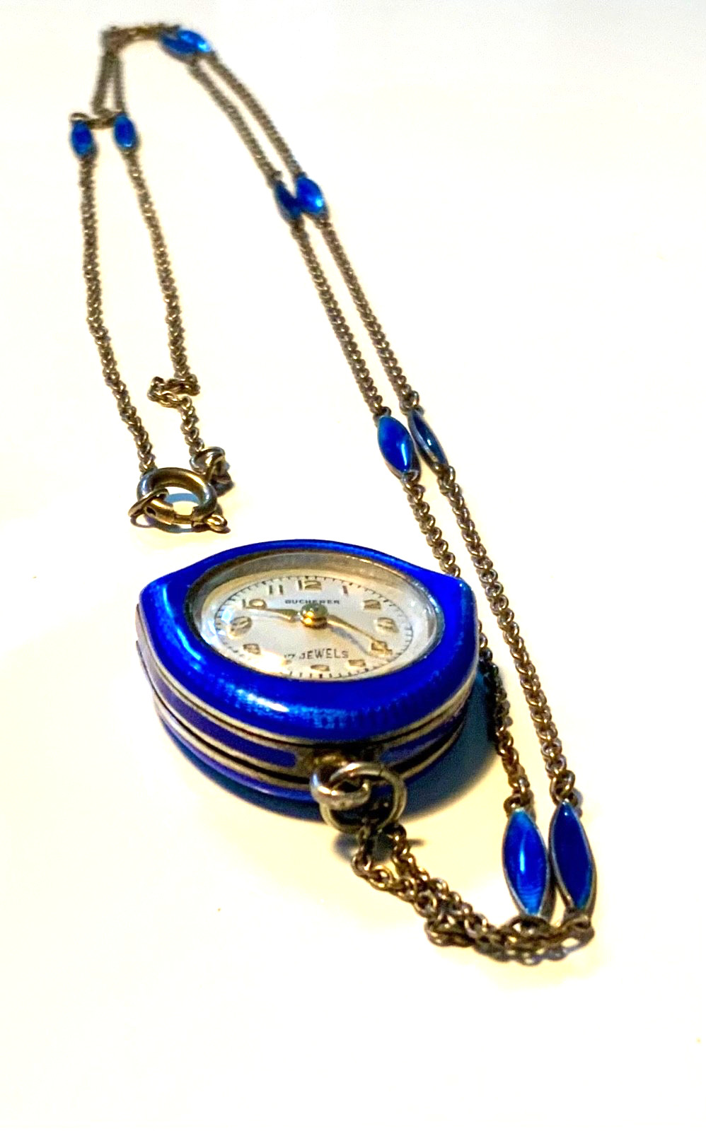 PRISTINE Enamel GUILLOCHE*925*BUCHERER*Pendant WATCH NECKLACE WORKS GREAT! MINT!