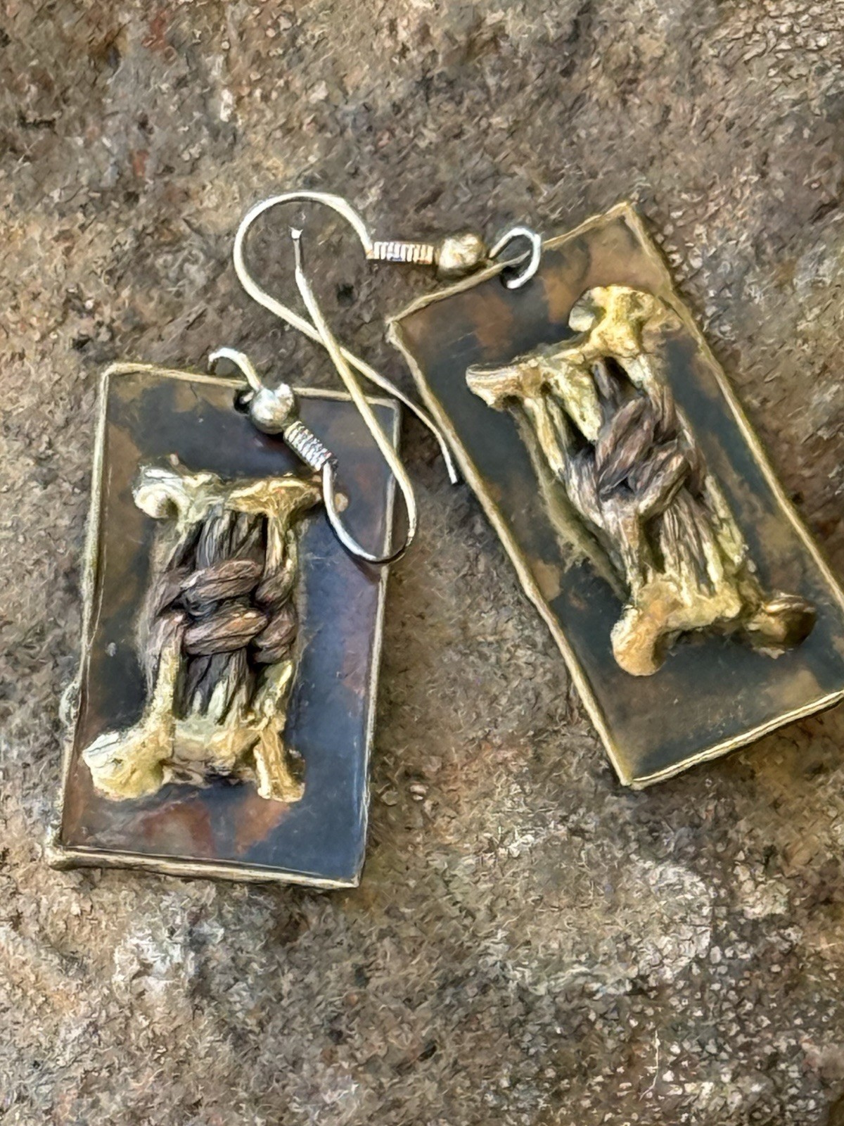 Vintage Art Studio Metal Brass Copper Brutalist Style Dangle Pierced Earrings