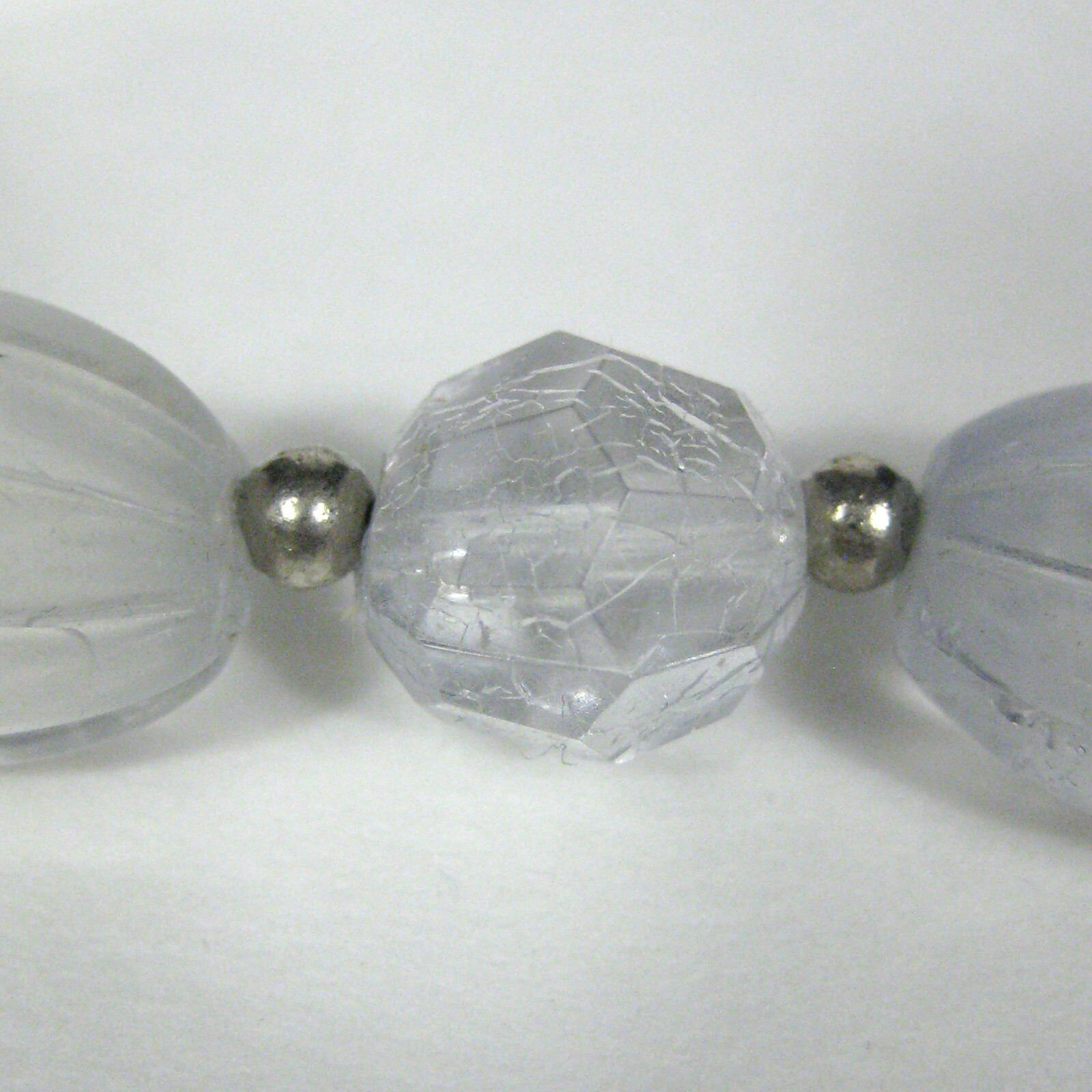 Colorless White Beaded Necklace Strand 25 in VTG 80s 70s Silvertone Facet Women