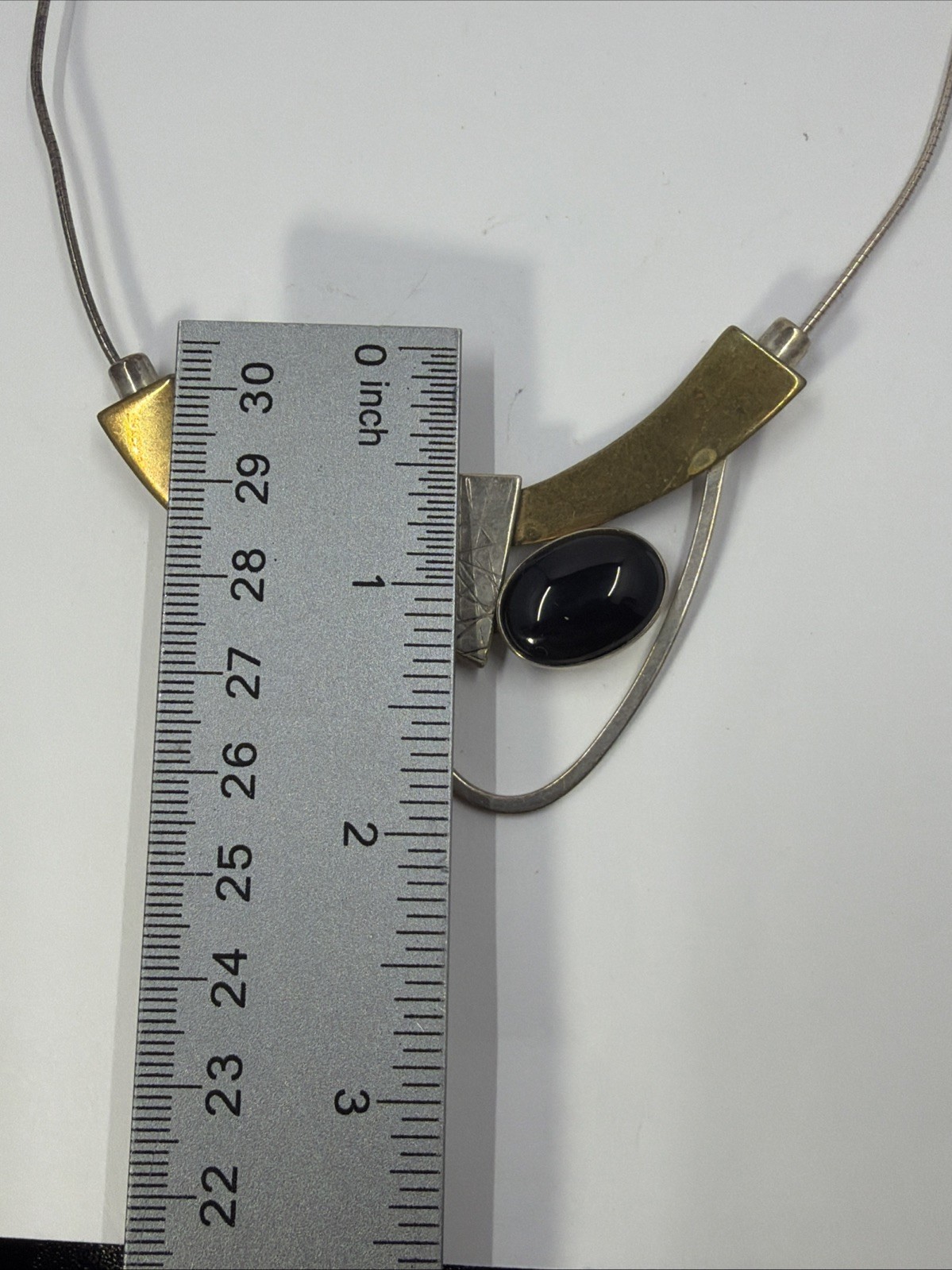 Hall McFall Modern Mixed Metals Necklace 925 Black Onyx 16″ Italian Snake Chain