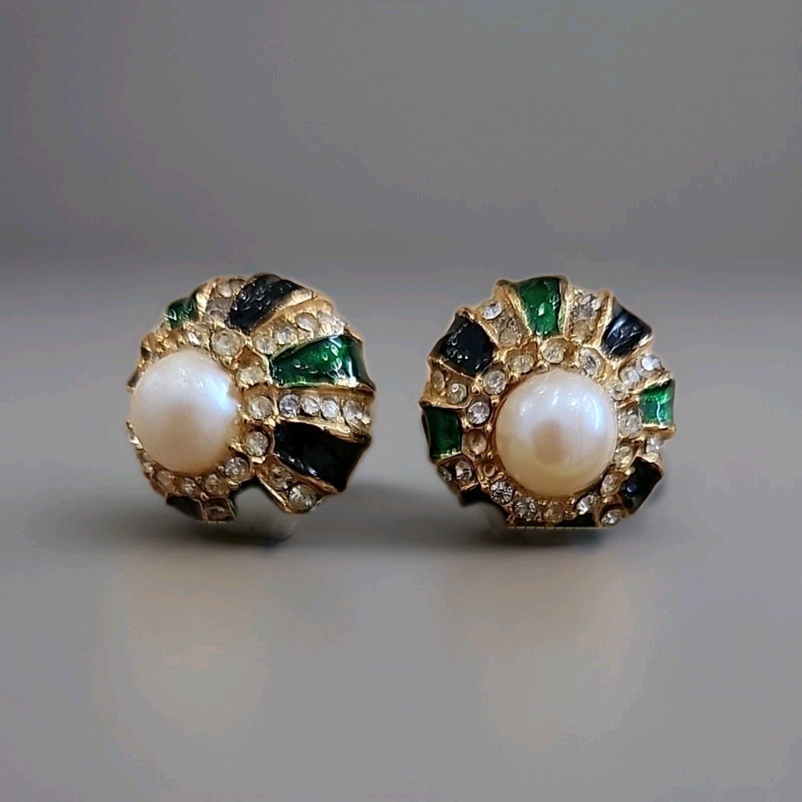 Bijoux ELFC Signed ITALY Clip-On Earrings Faux Pearl MISSING STONES see pictures