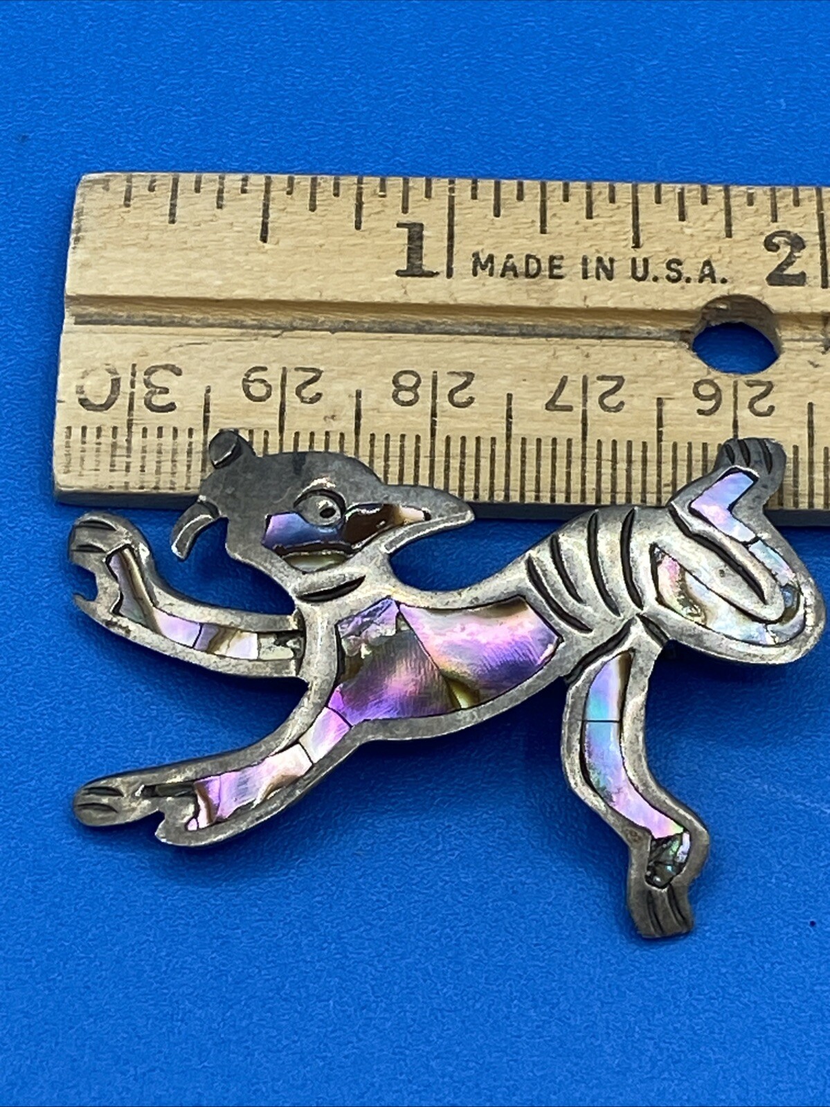 Taxco PIN Brooch vintage unknown creature Abalone unreadable mark