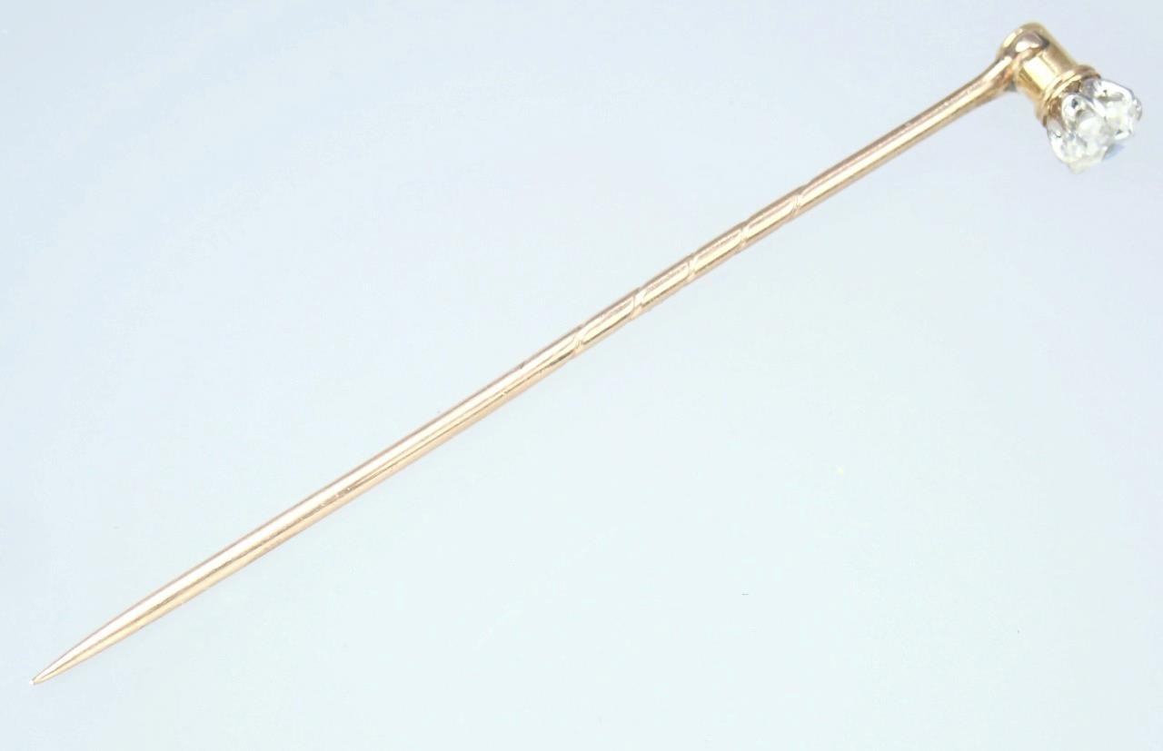 Pretty Antique Victorian 12K Gold Old Mine Cut Diamond Collar Stud Stick Pin Box